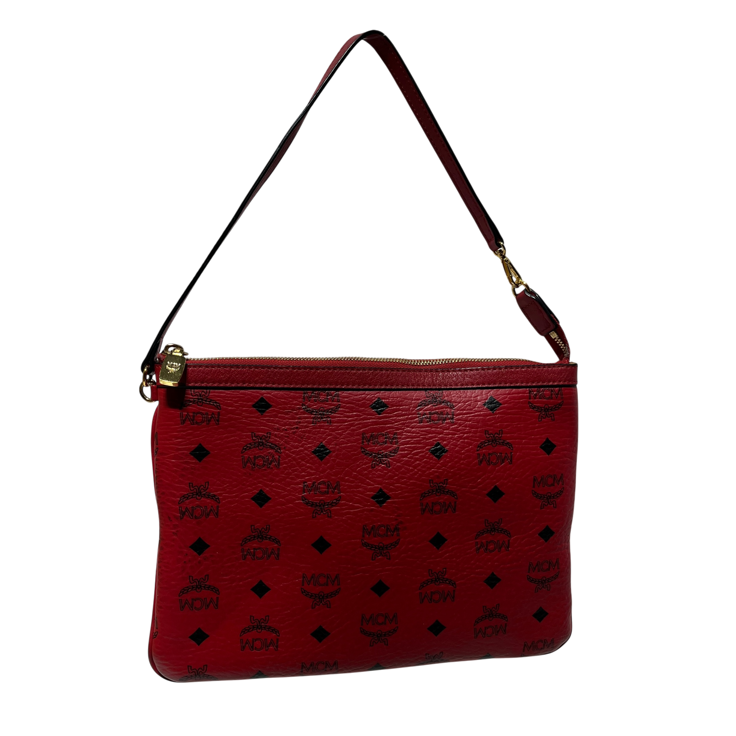 MCM/Pouch/Monogram/Leather/RED/Visetos medium crossbody view 2