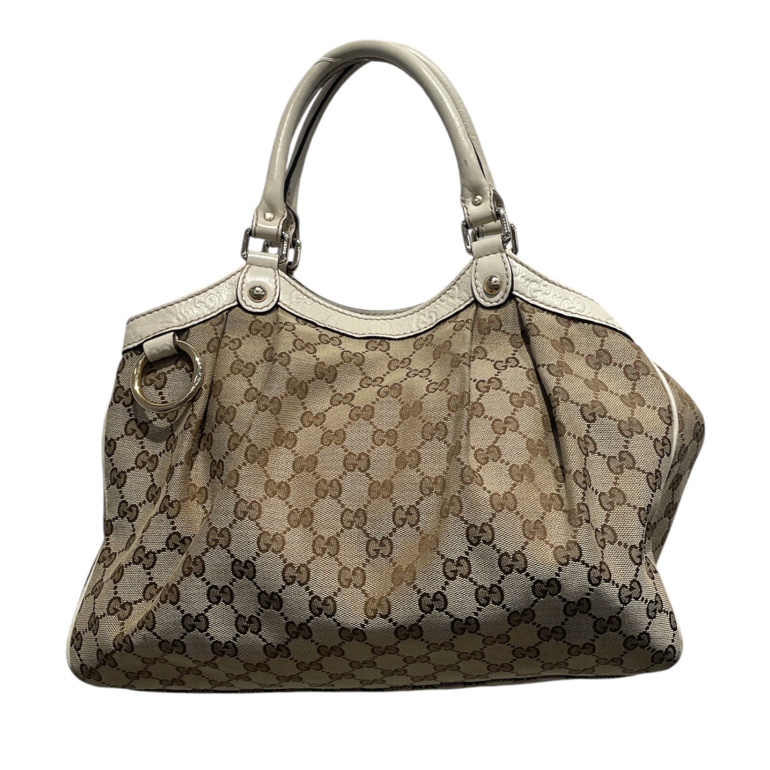 GUCCI/Tote Bag/Monogram/Cotton/BEG/White Leather Handles view 1