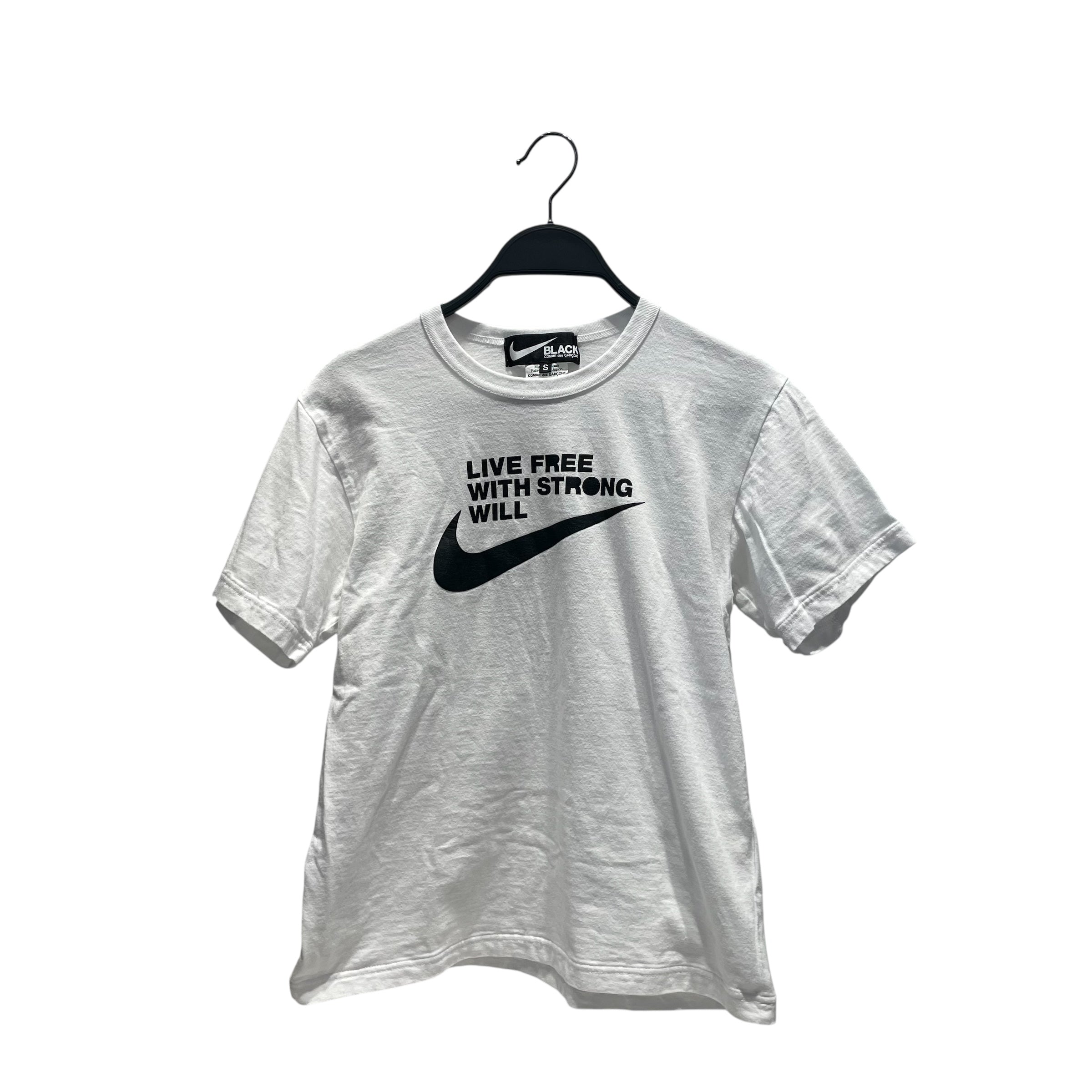NIKE/COMME des GARCONS/T-Shirt/S/Cotton/WHT/LIVE FREE WITH STRONG WILL view 1