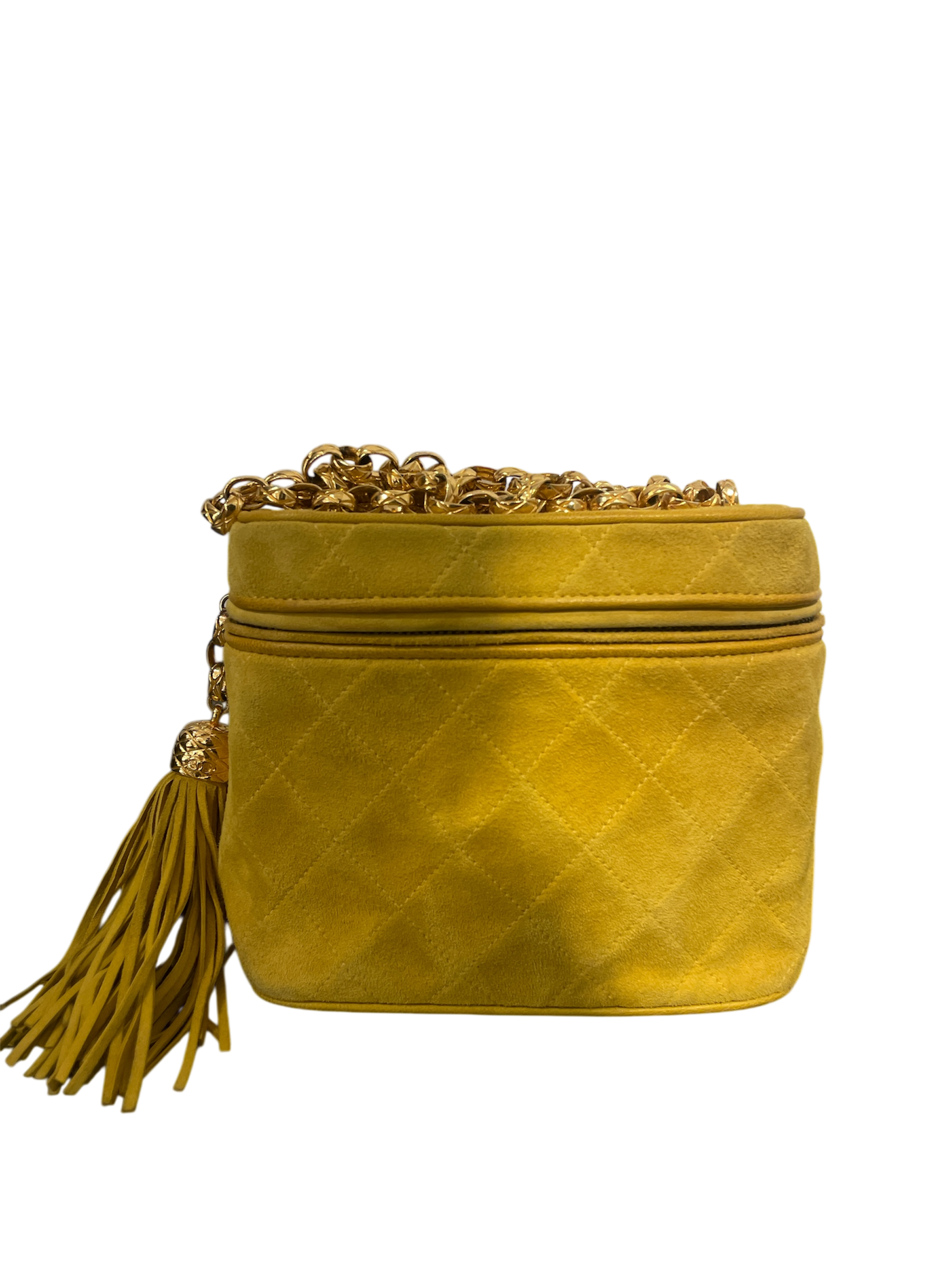 CHANEL/Cross Body Bag/Suede/YEL/QUILTED GOLD CHAIN view 3