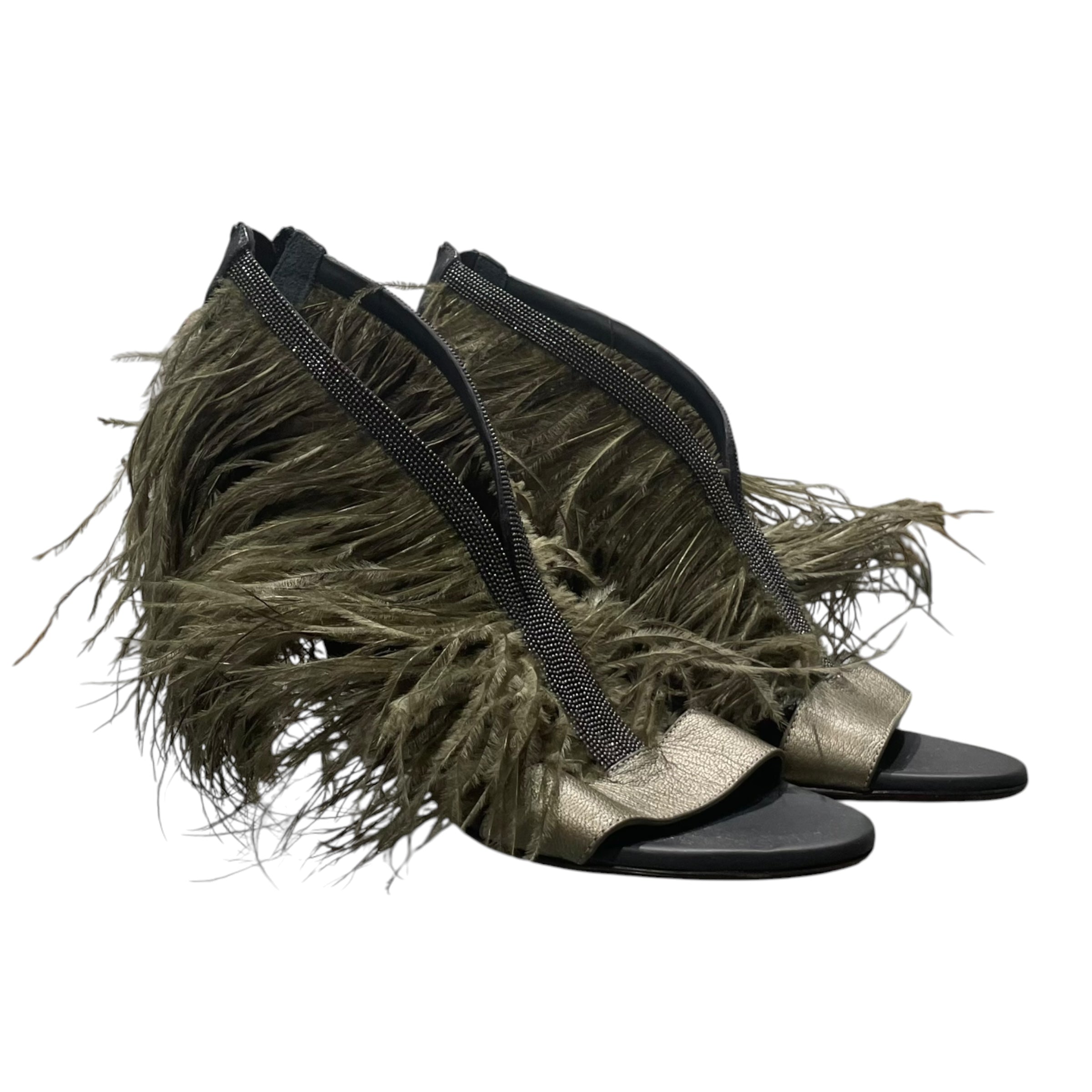 BRUNELLO CUCINELLI/Heels/EU 37/GRN/FEATHER SANDAL HEELS view 1