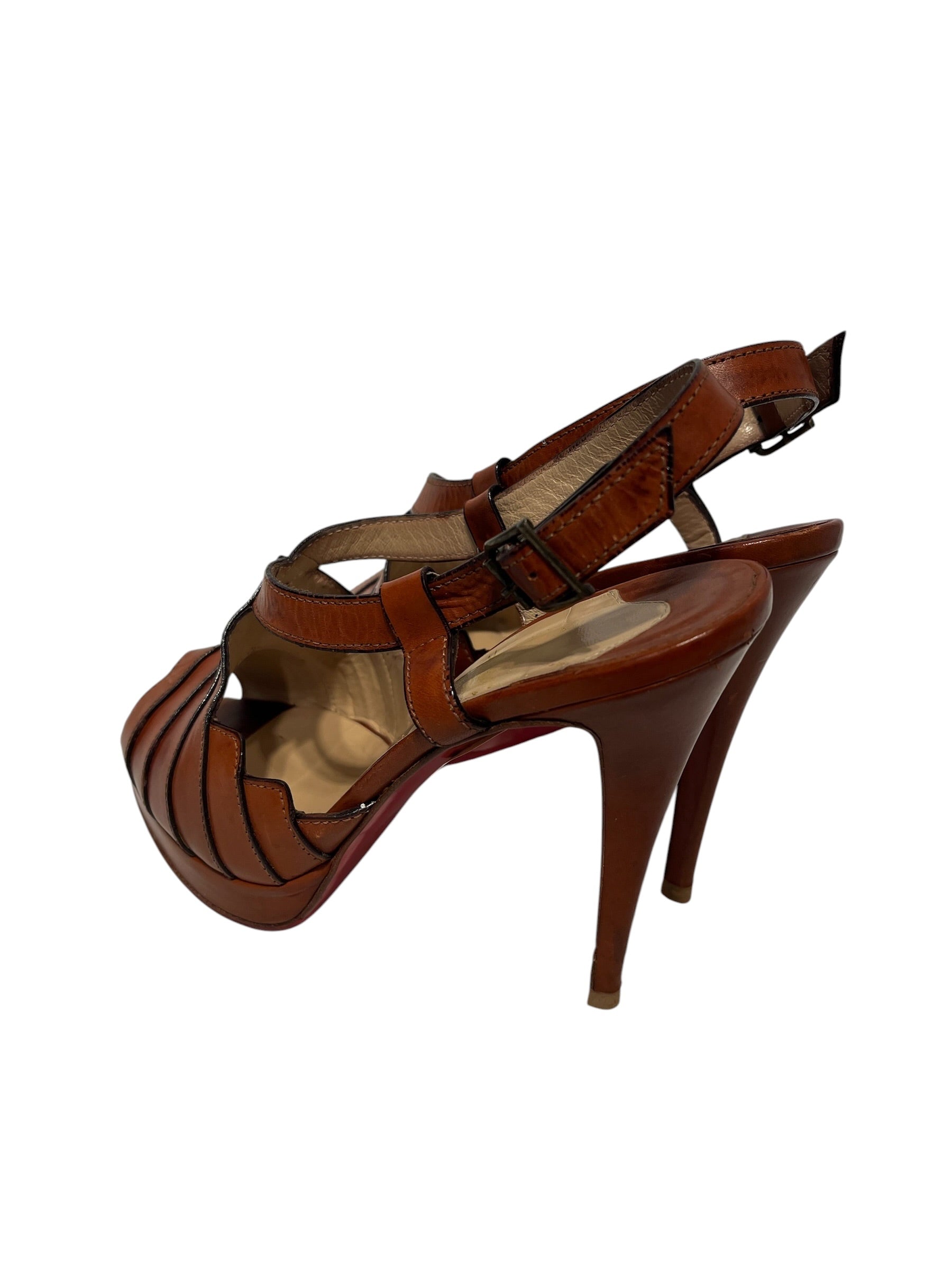 Christian Louboutin/Heels/EU 40/Leather/BRW/slingback view 2