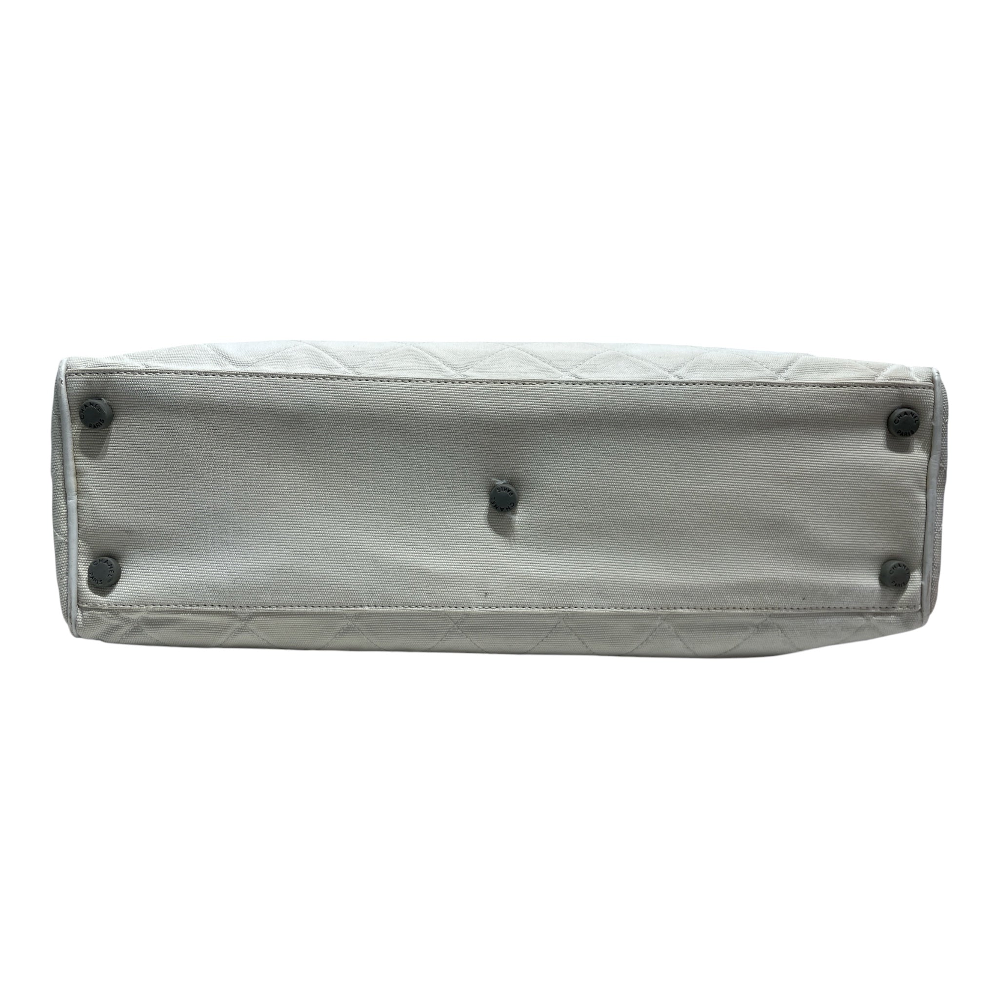 CHANEL/Hand Bag/Cotton/WHT/Bowler Cloth view 3