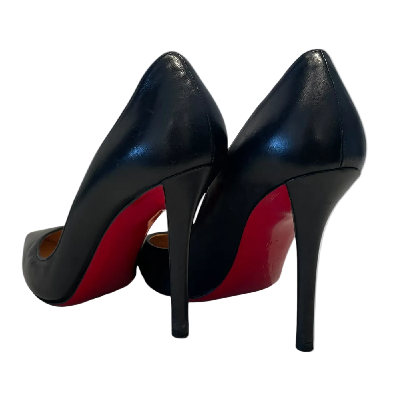 Christian Louboutin/Heels/EU 38/Leather/BLK/pointed pumps red bottom view 2