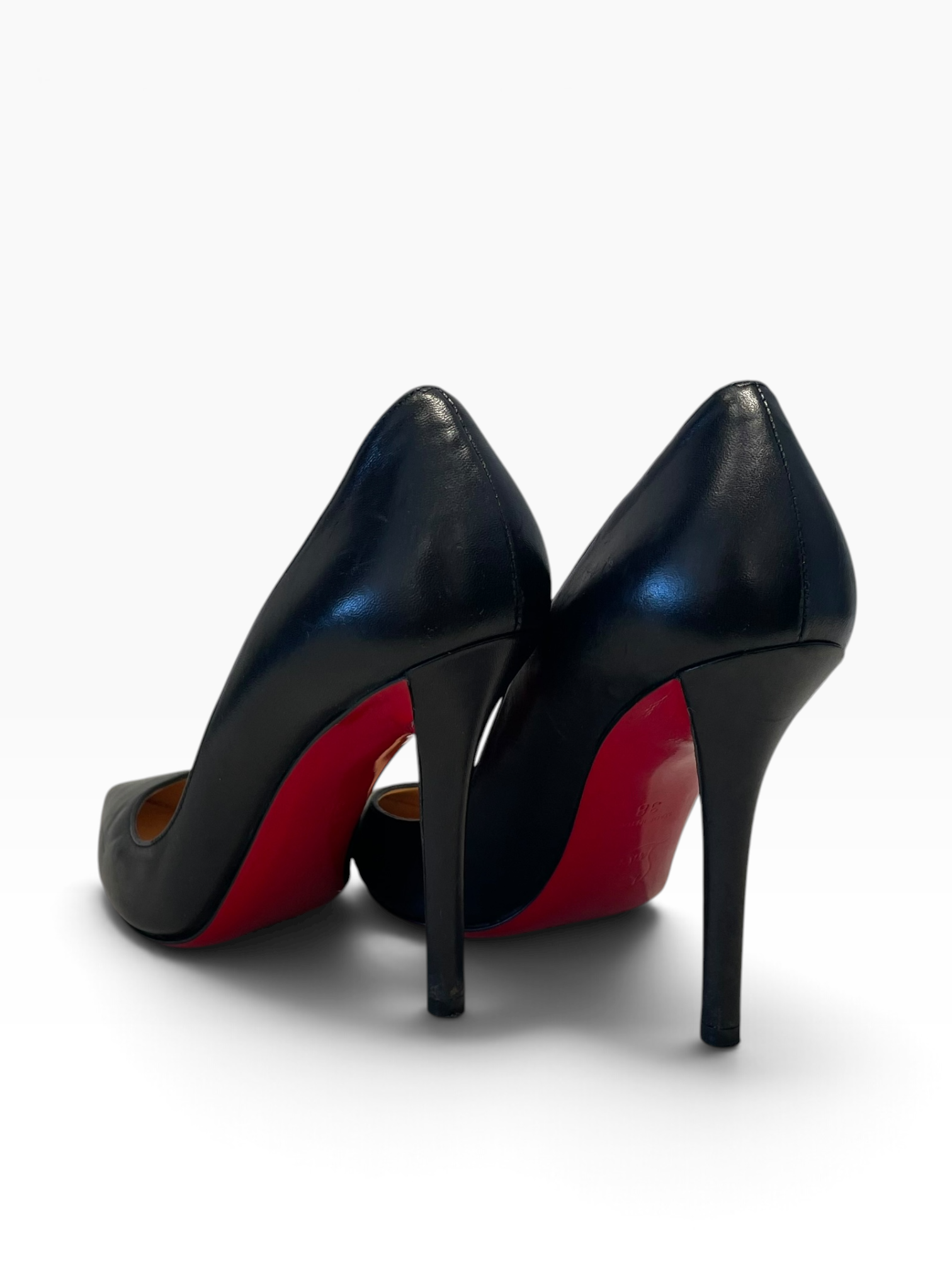 Christian Louboutin/Heels/EU 38/Leather/BLK/pointed pumps red bottom view 2