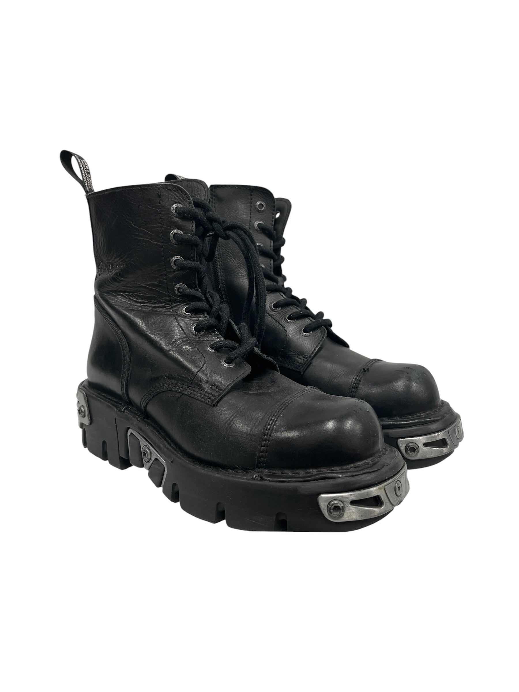 NEW ROCK/Lace Up Boots/US 9/Leather/BLK/PLATFORM COMBAT 8 EYE view 1