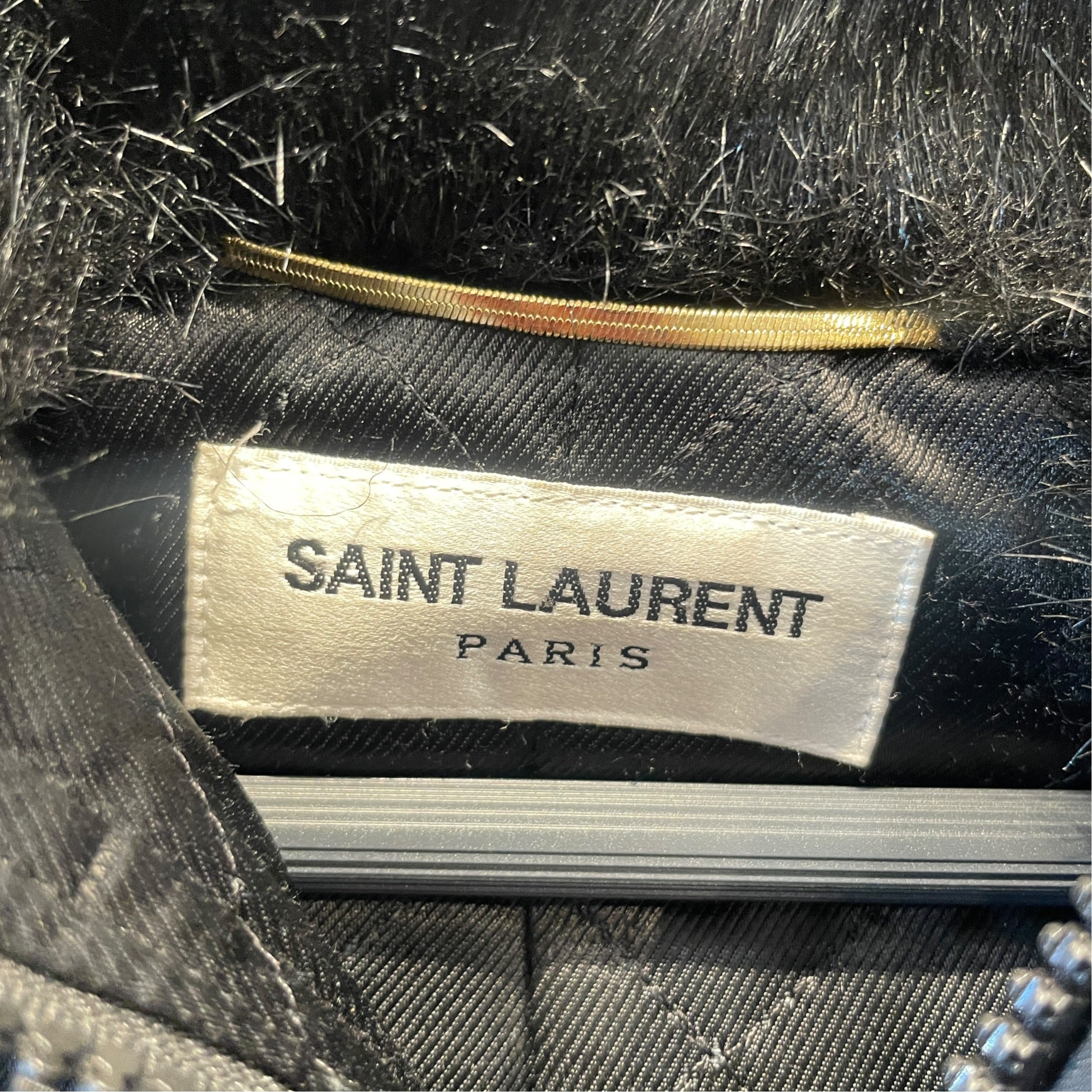 SAINT LAURENT/Coat/Nylon/BLK/Fur Trimmed Cropped Bomber view 3