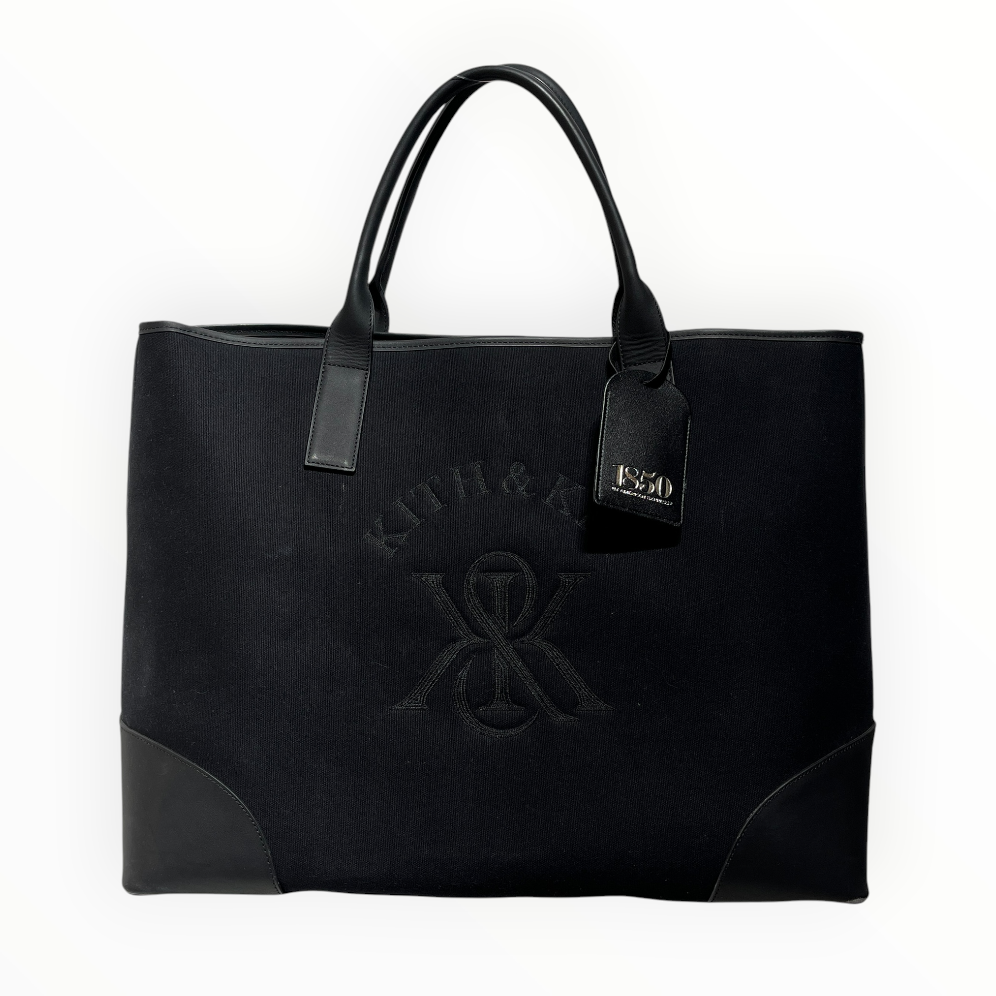 KITH/Tote Bag/Graphic/Cotton/BLK/leather trimmed canvas tote