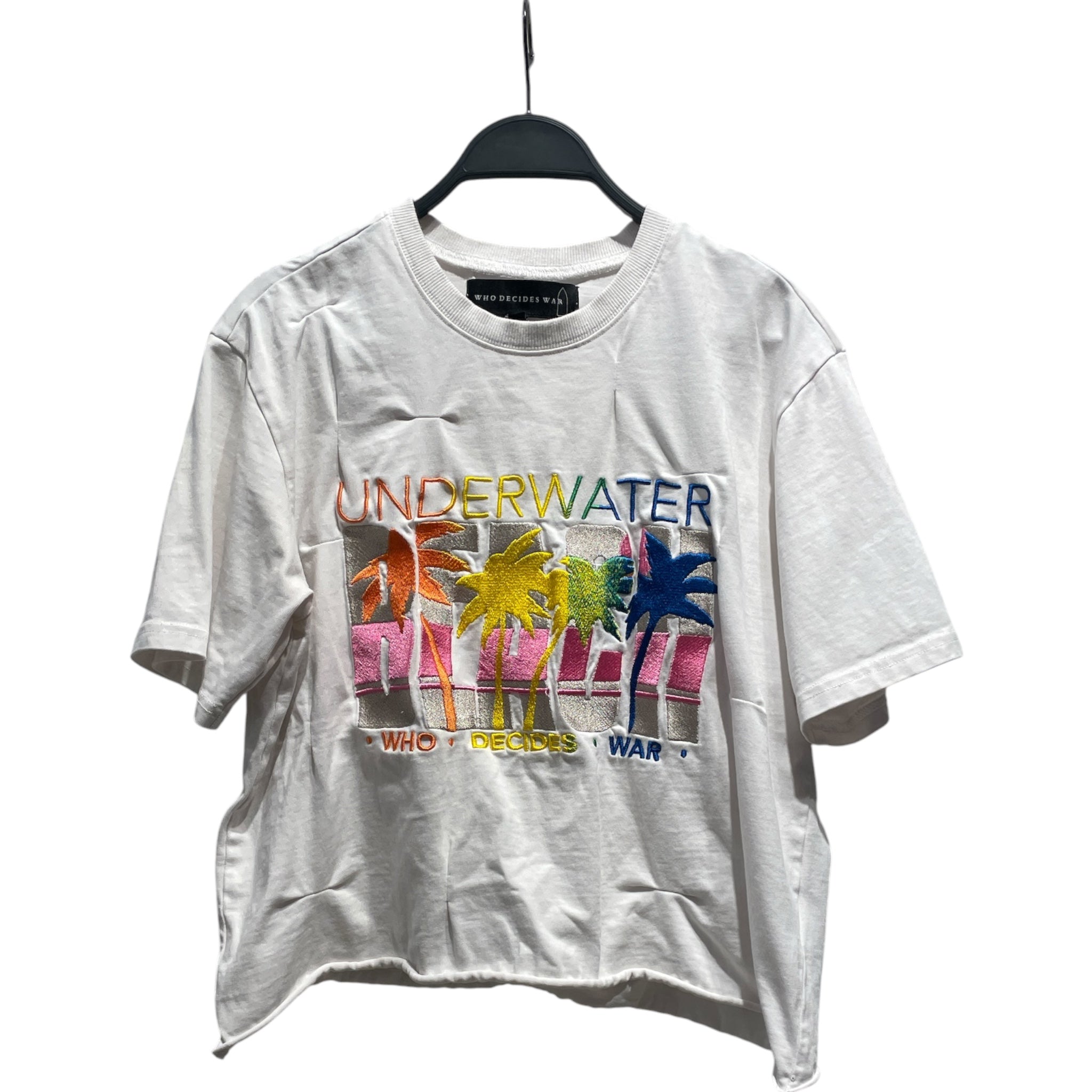 WHO DECIDES WAR/T-Shirt/M/Cotton/WHT/Graphic/underwater cropped shirt view 1