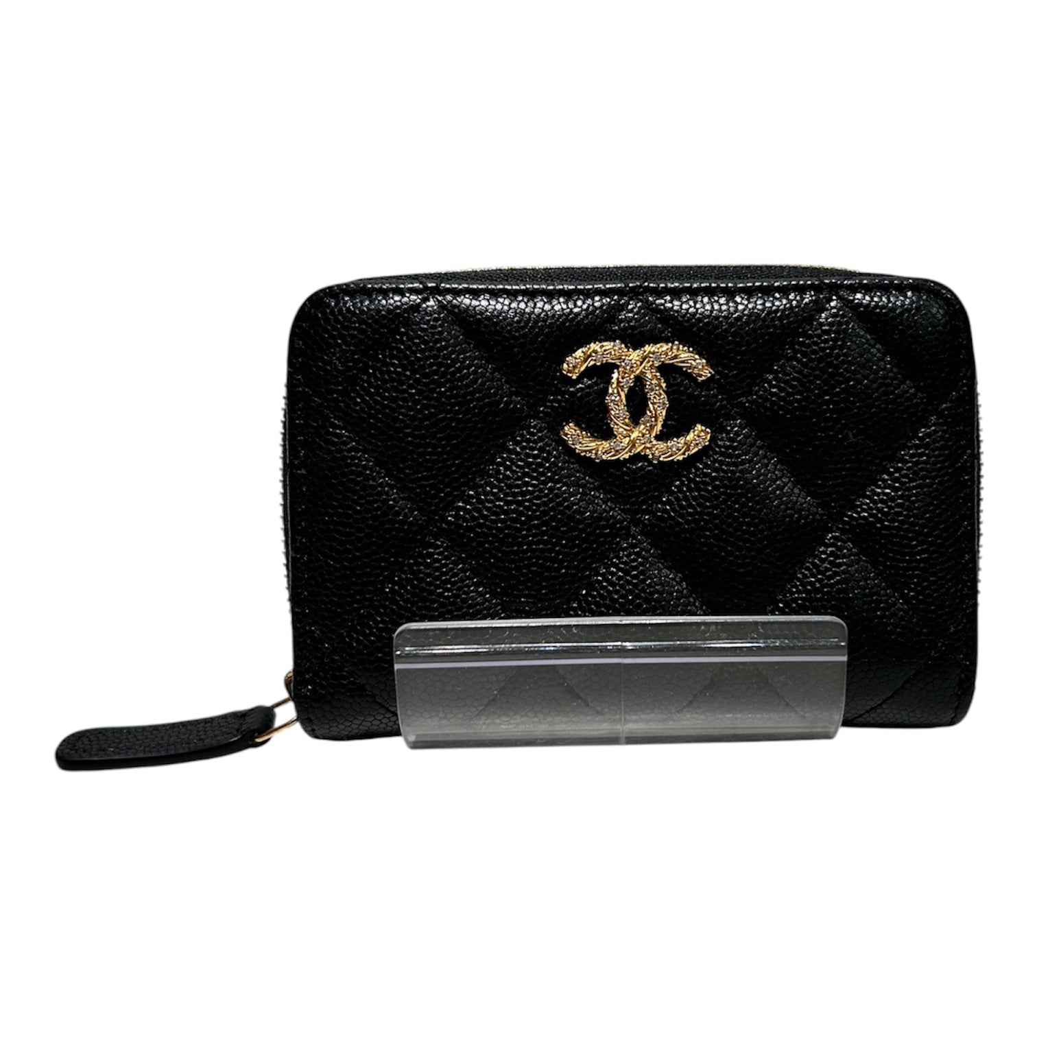 CHANEL/Coin Wallet/Leather/BLK/L's/ENCRUSTED LAMBSKIN QUILTED ZIP view 1