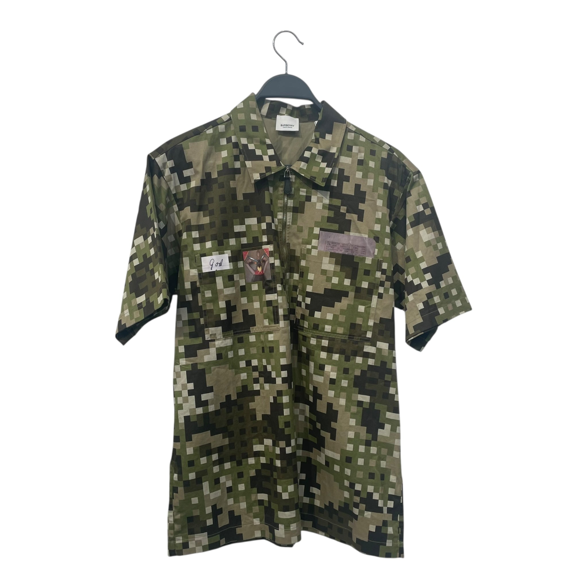 BURBERRY LONDON/SS Shirt/S/Cotton/GRN/Camouflage/ZIP PULLOEVER view 1