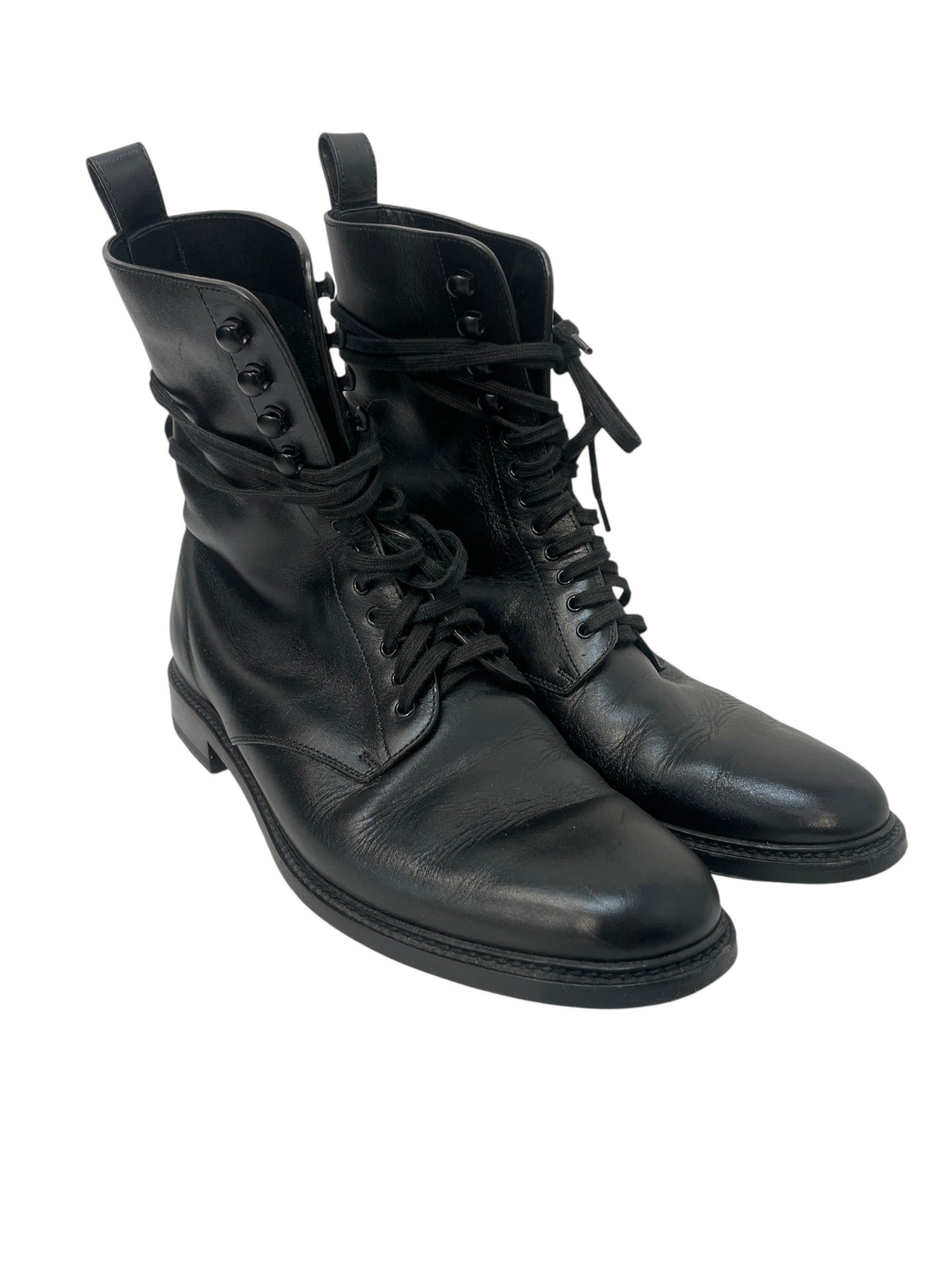 SAINT LAURENT/Lace Up Boots/EU 43/Leather/BLK/XLONG LACED COMBAT view 1