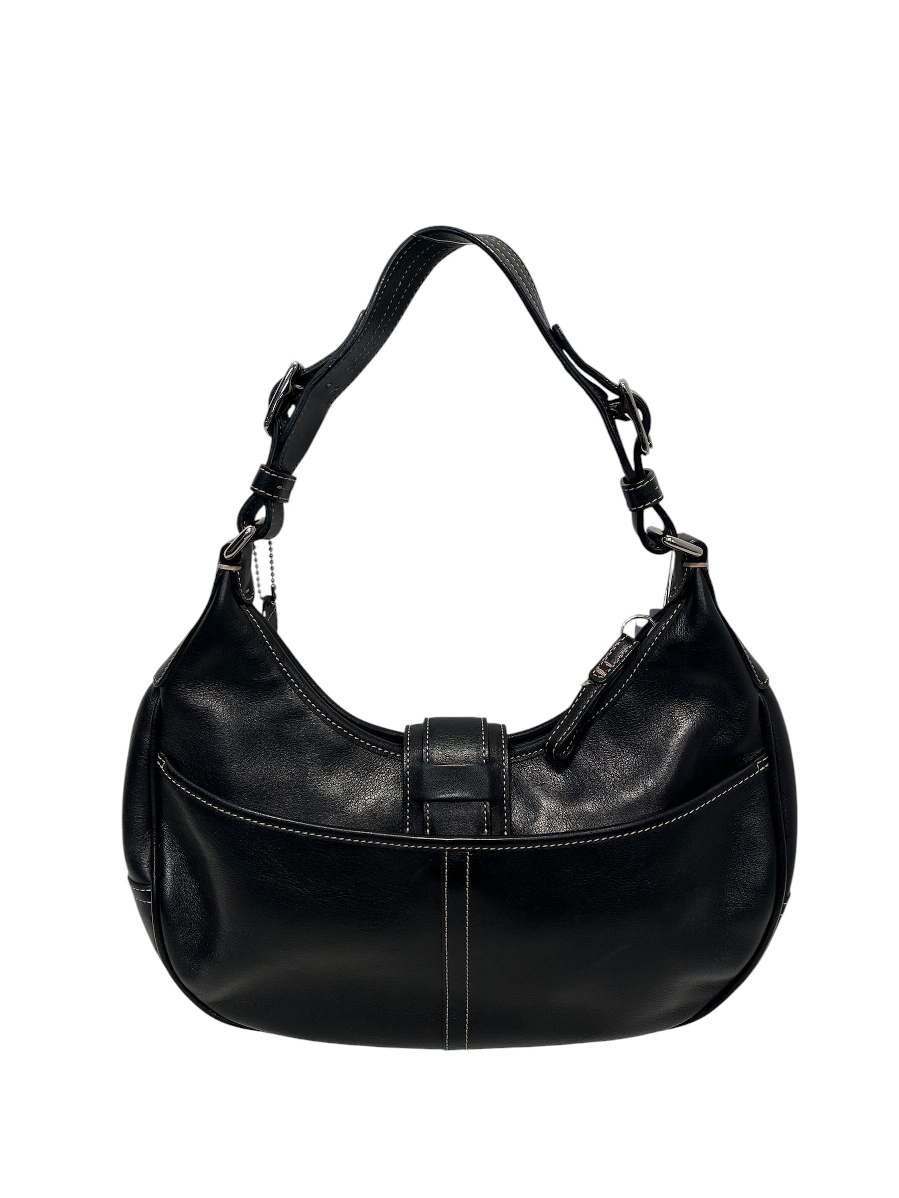COACH/Bag/Leather/BLK/Hobo shoulder bag buckle strap view 3