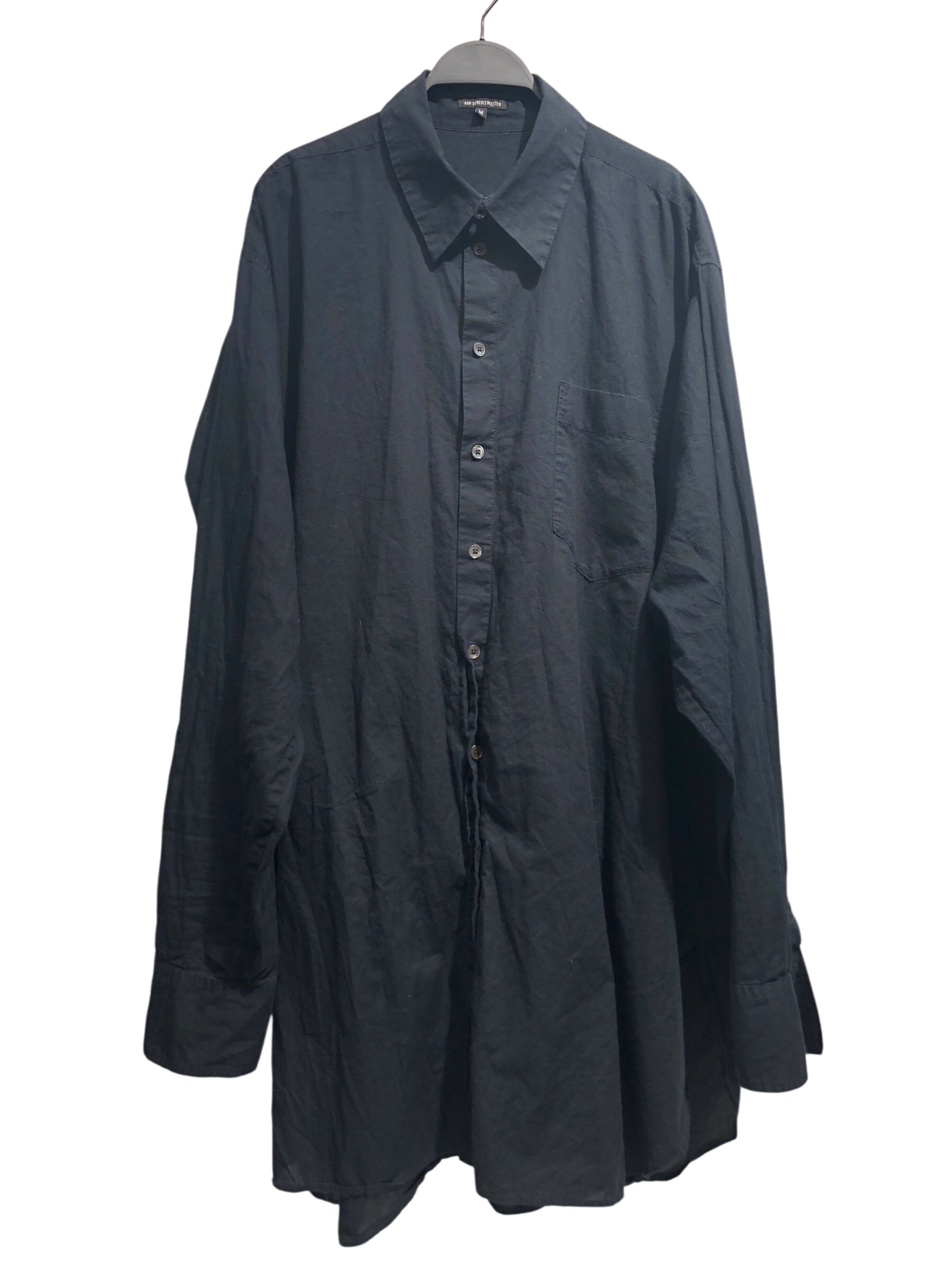 ANN DEMEULEMEESTER/LS Shirt/M/Cotton/BLK/long af button up view 1