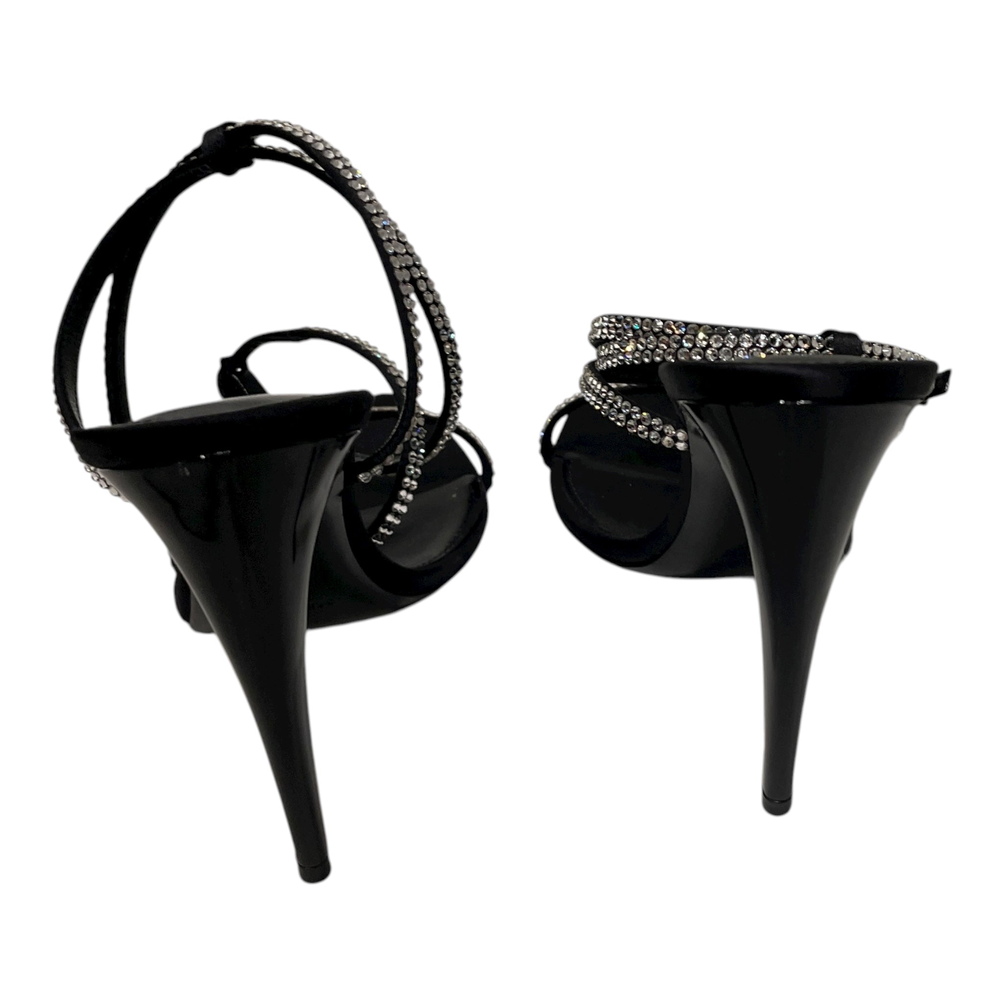 SAINT LAURENT/Heels/EU 36/Leather/BLK/RHINESTONE WRAP AROUND HEEL view 3