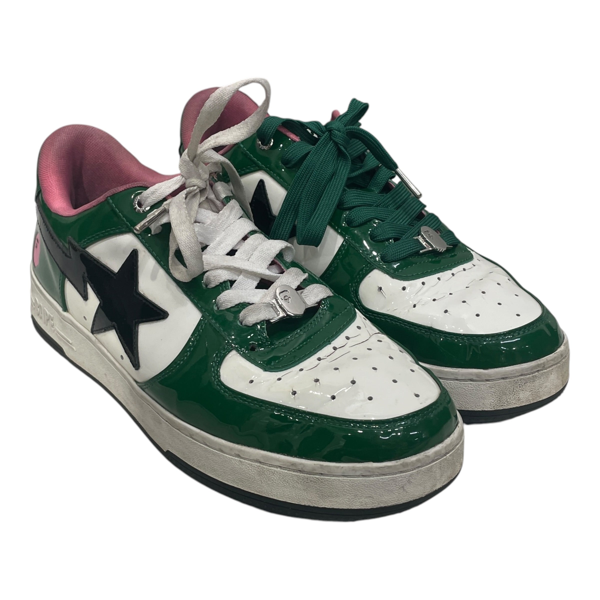 BAPE STA!/Low-Sneakers/US 12/Leather/GRN/PINK INTERIOR BLK STAR view 1