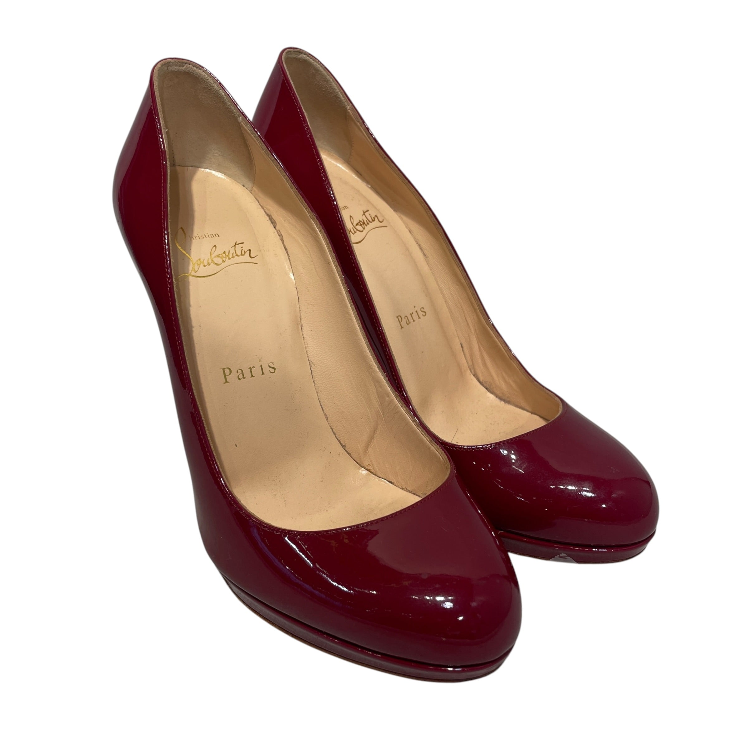 Christian Louboutin/Heels/EU 37/Leather/BRD/Slip-on/Burgundy Patent Round-Toe Heel view 1