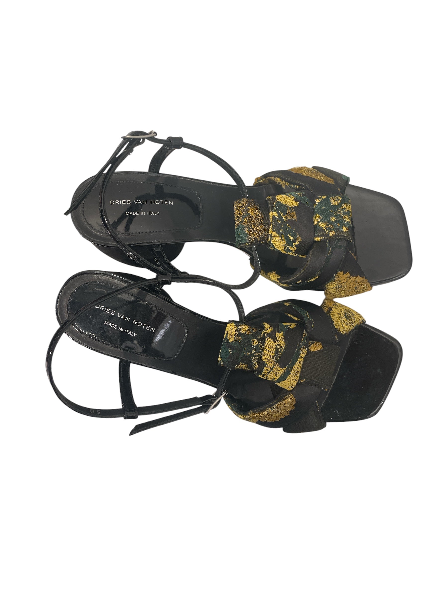 DRIES VAN NOTEN/Heels/EU 38/All Over Print/Silk/BLK/Ankle Strap/satin printed patent leather view 3