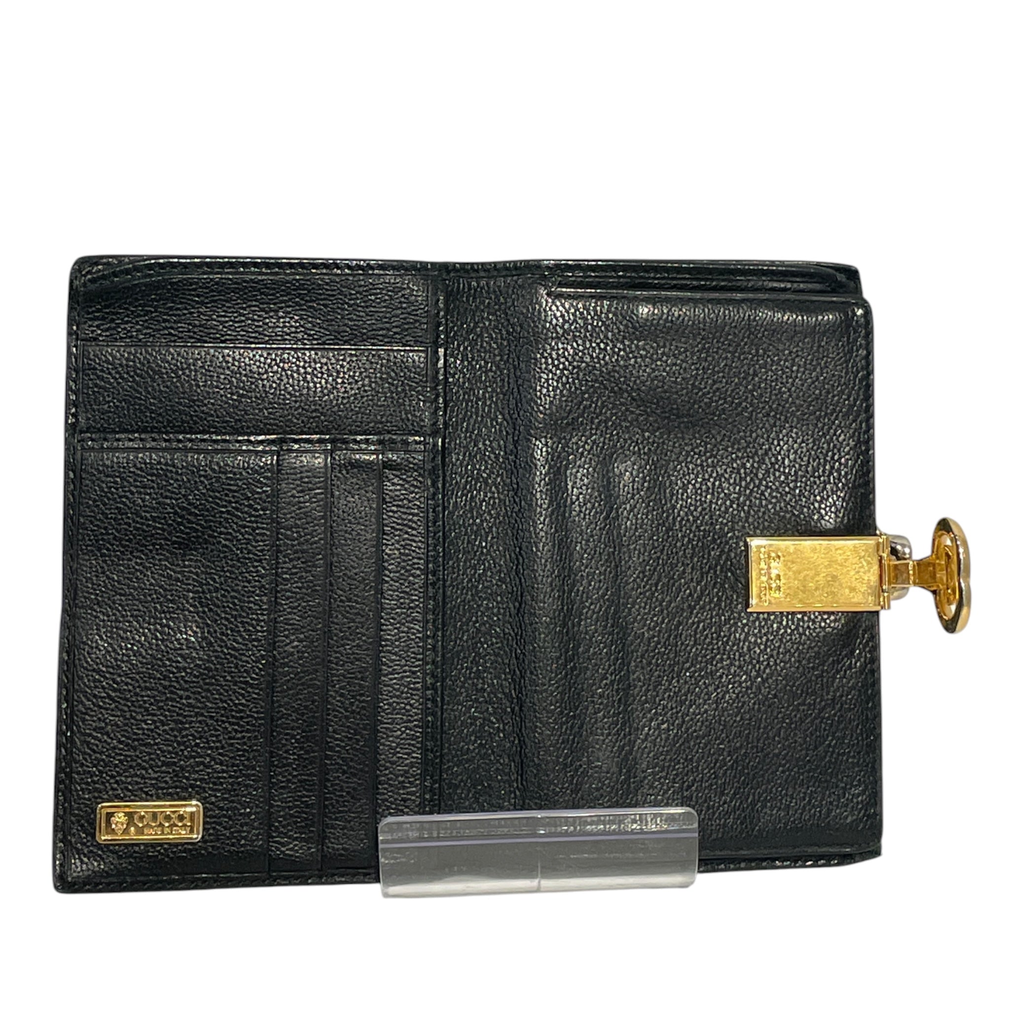 GUCCI/Bifold Wallet/Leather/BLK/Gold Clasp view 4