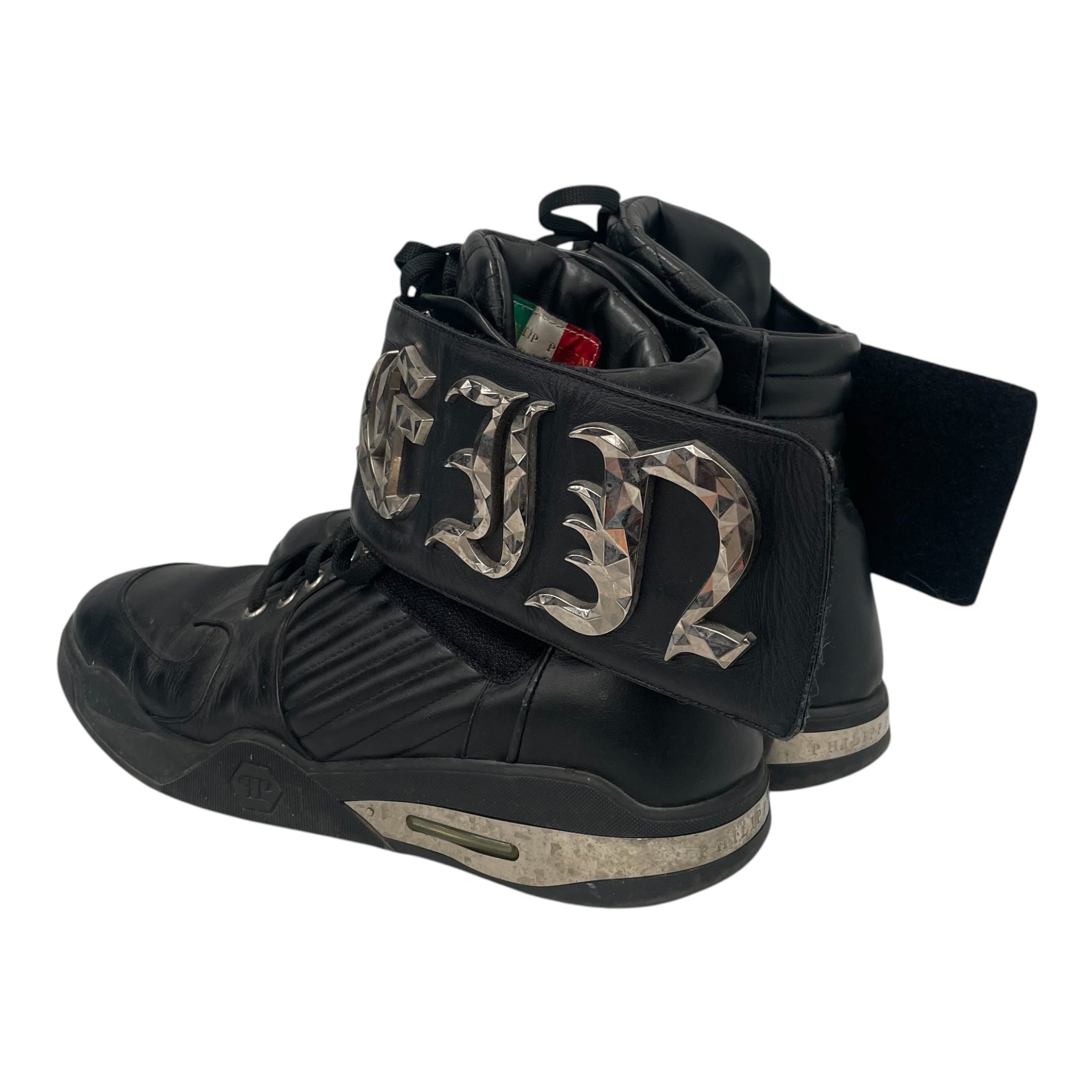 PHILIPP PLEIN/Hi-Sneakers/US 11/Leather/BLK/STUDDED/ STRAP/ SILVER view 3