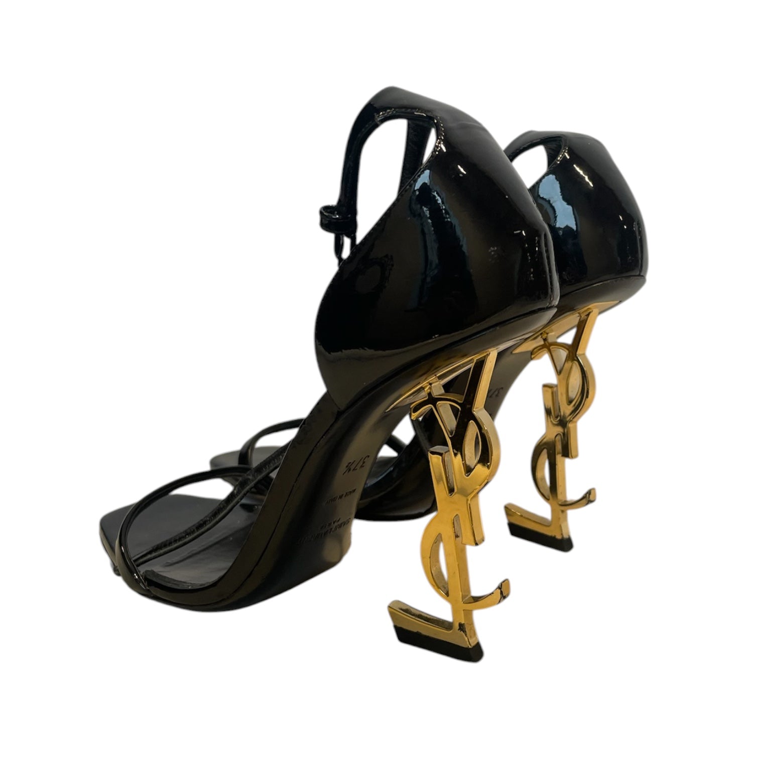 SAINT LAURENT/Heels/EU 37.5/Leather/BLK/Ankle Strap/YSL HEEL/SANDAL/ view 2