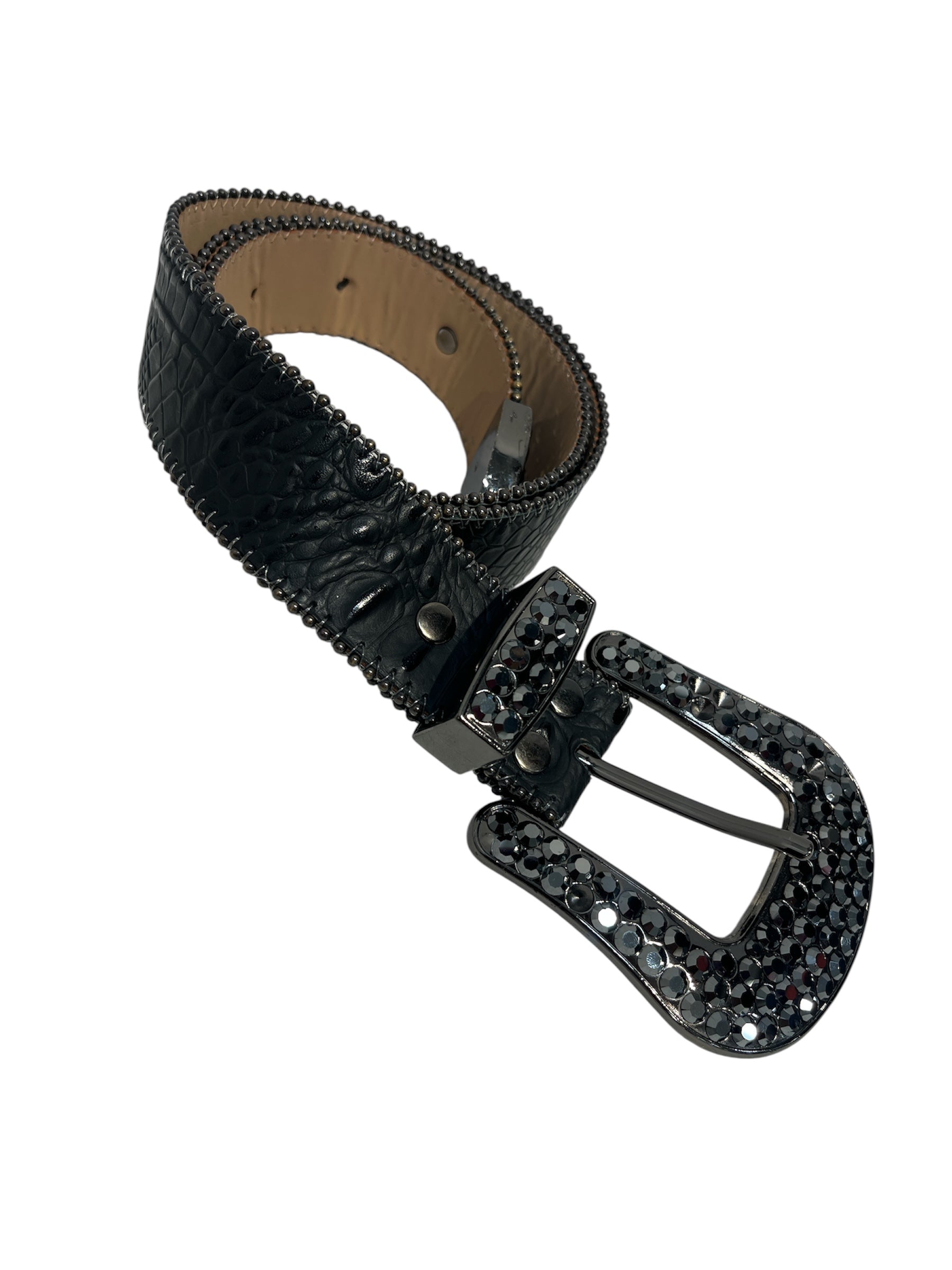 b.b.simon/Belt/Leather/BLK/CROCODILE 36 BLACK STONES view 2