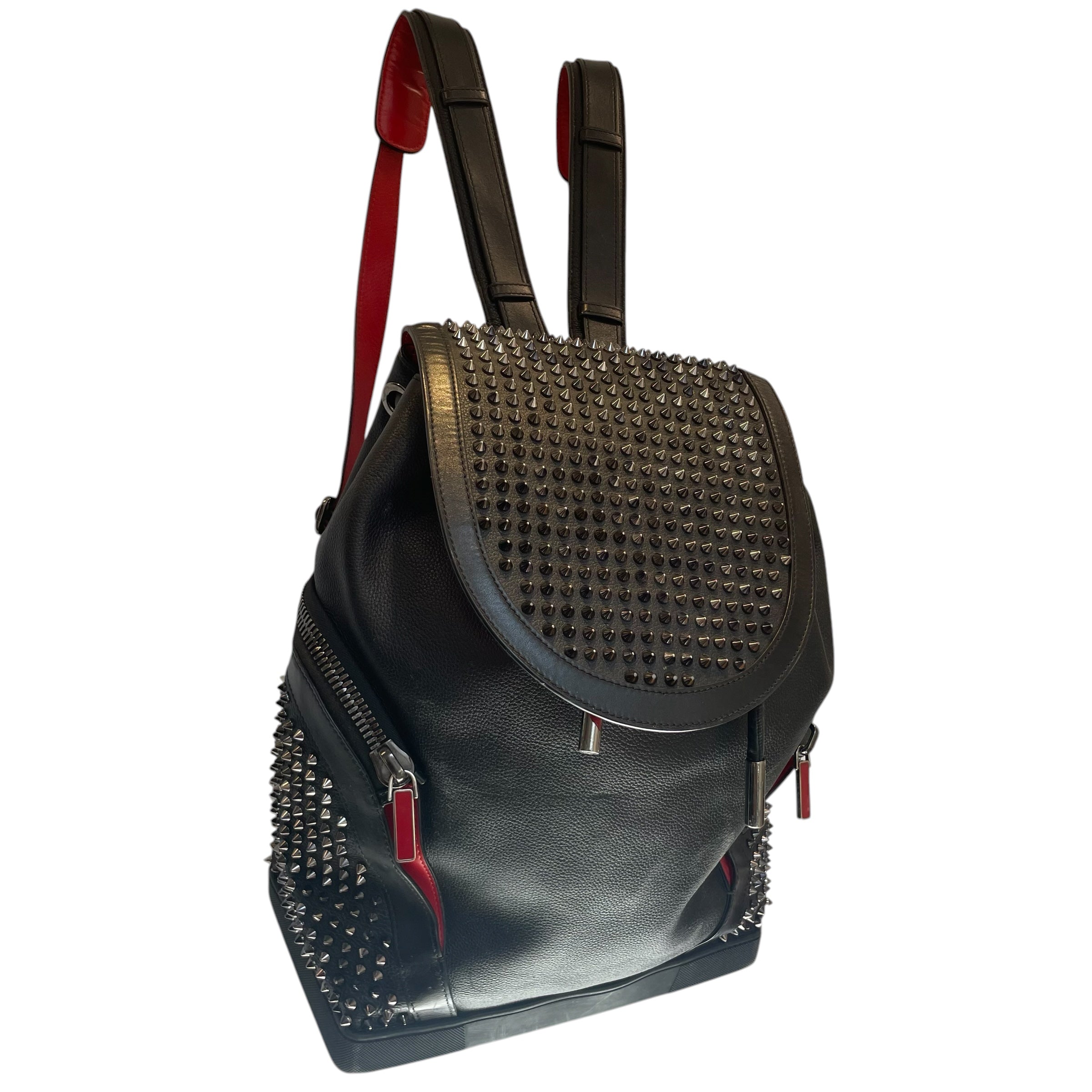 Christian Louboutin/Backpack/Leather/Black/red interior/spiked studded view 4