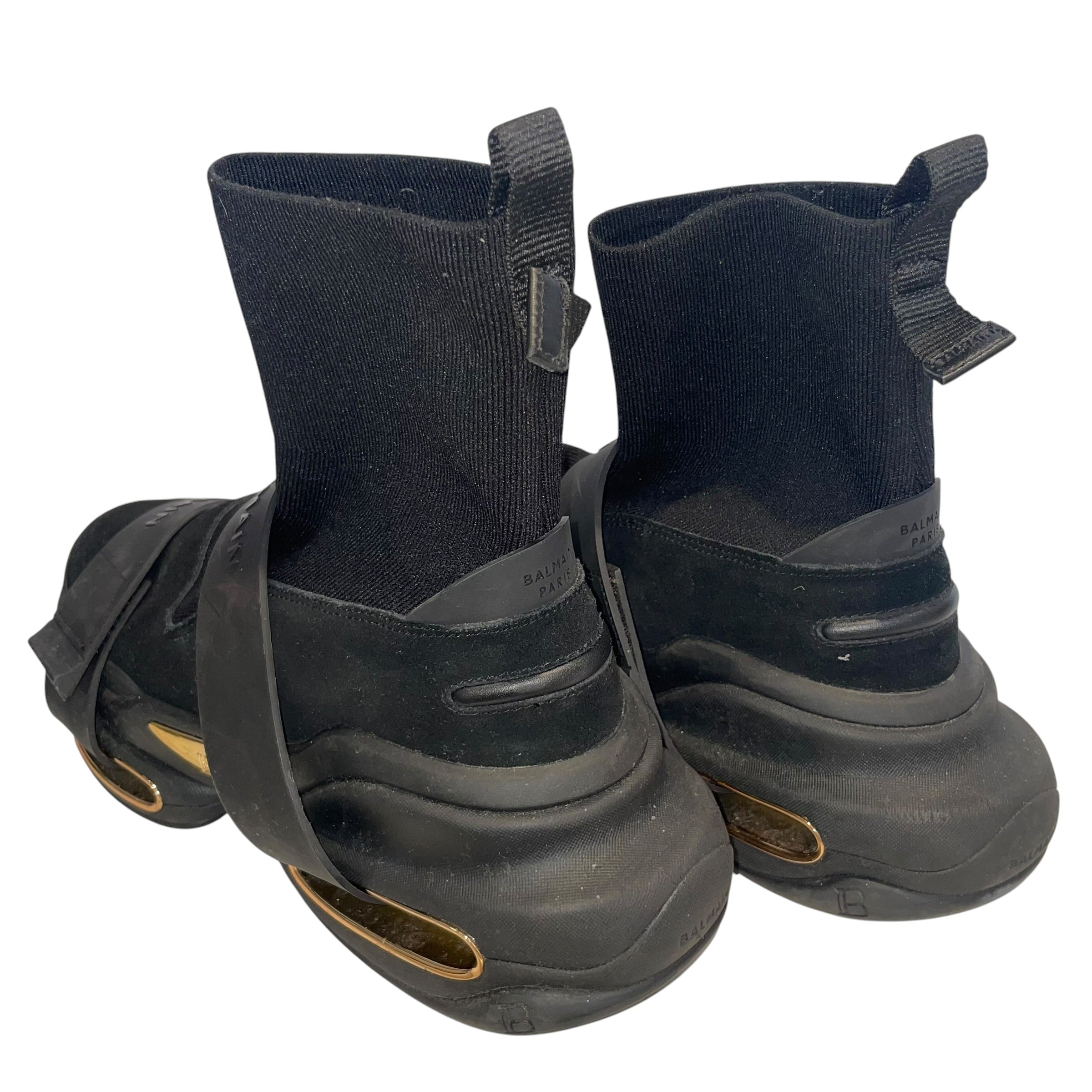 BALMAIN/Hi-Sneakers/US 10/Cotton/BLK/Gld on bottom/B in gld view 2