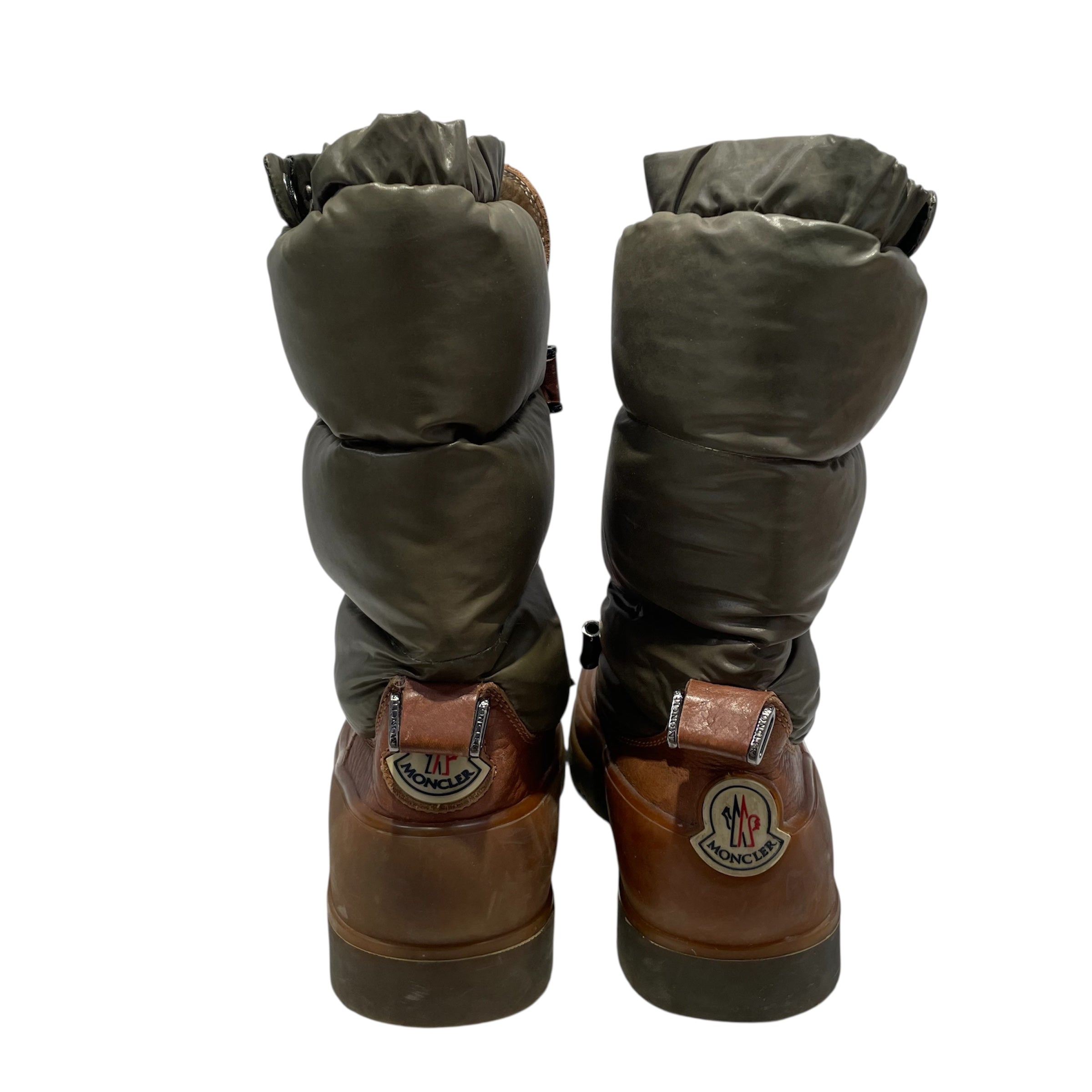 MONCLER/Pull-On Boots/US 8.5/Leather/BRW/BROWN/GRN PUFFER BOOTS view 4