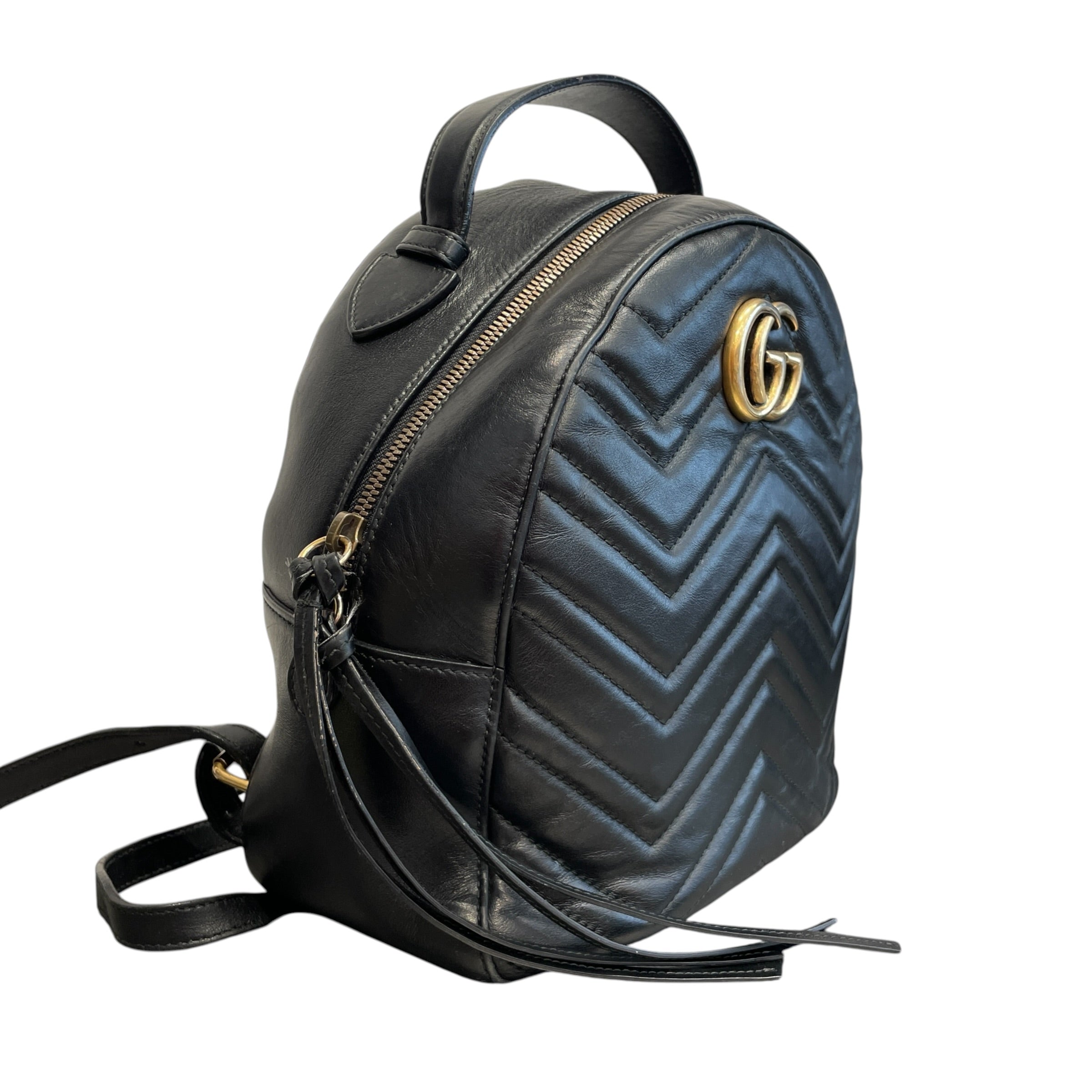 GUCCI/Backpack/Leather/BLK/gg small marmont backpack view 4