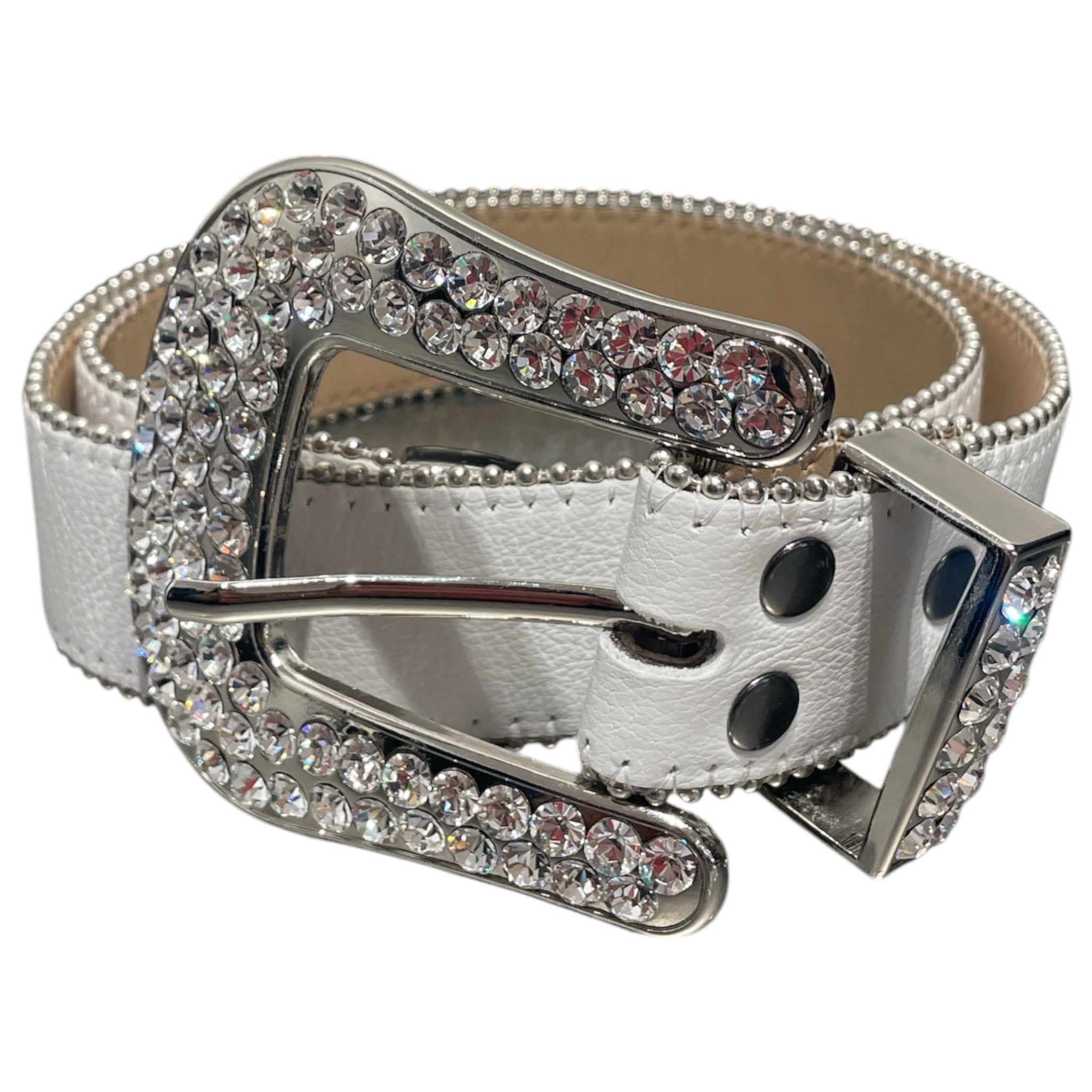 b.b.simon/Tie/Leather/WHT/M's/Crystal Embellished Buckle Bel view 1