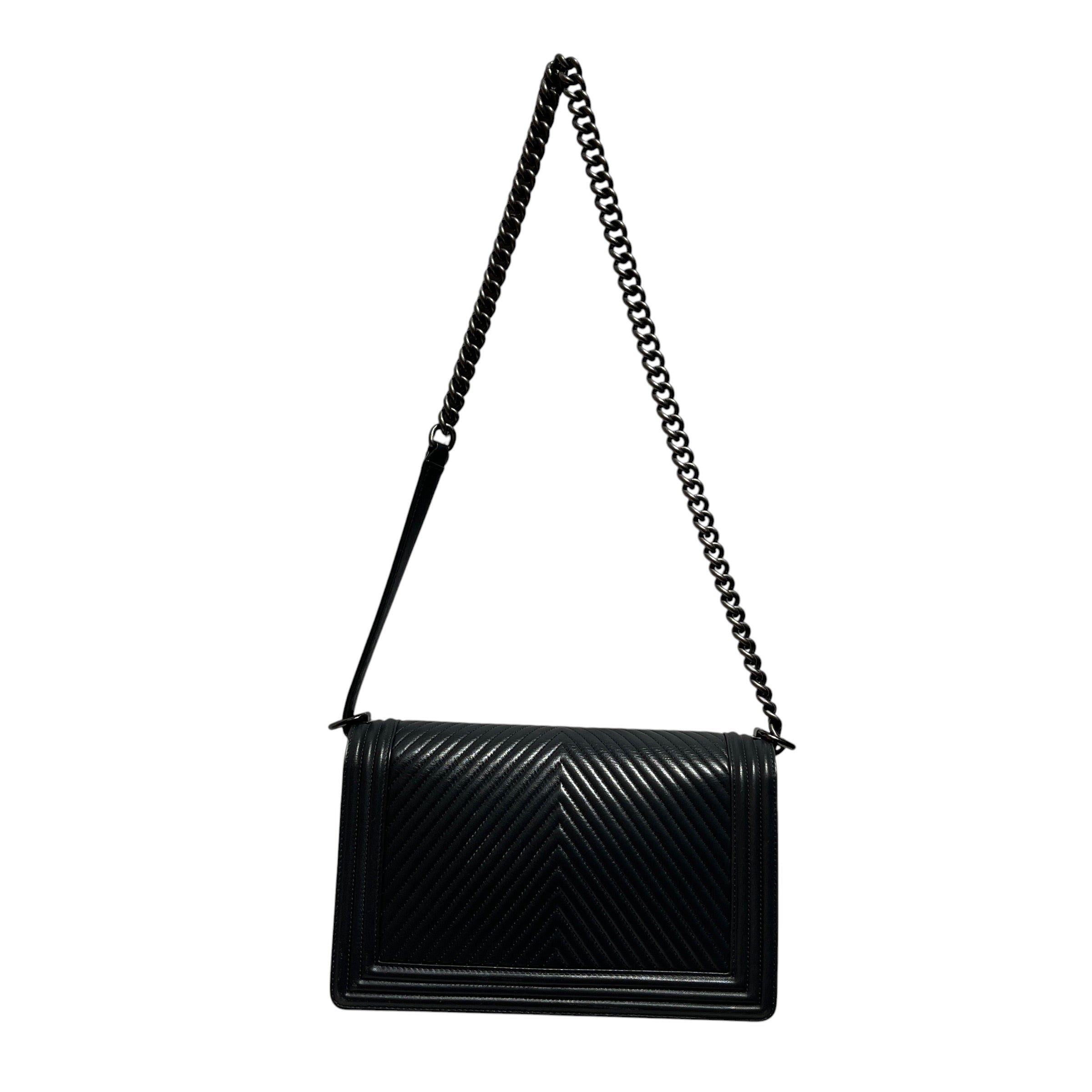 CHANEL/Cross Body Bag/Leather/GRY/Chevron Large Boy Bag view 2