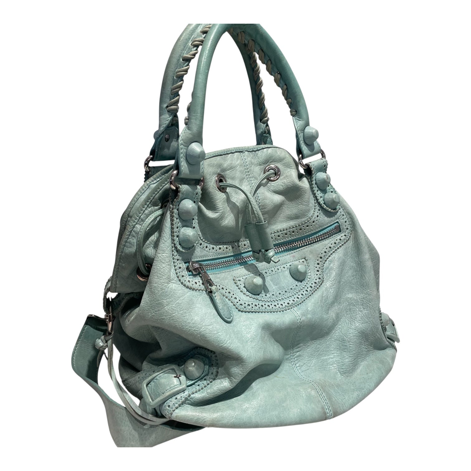 BALENCIAGA/Bag/Leather/BLU/Pompom motocross turquoise view 6