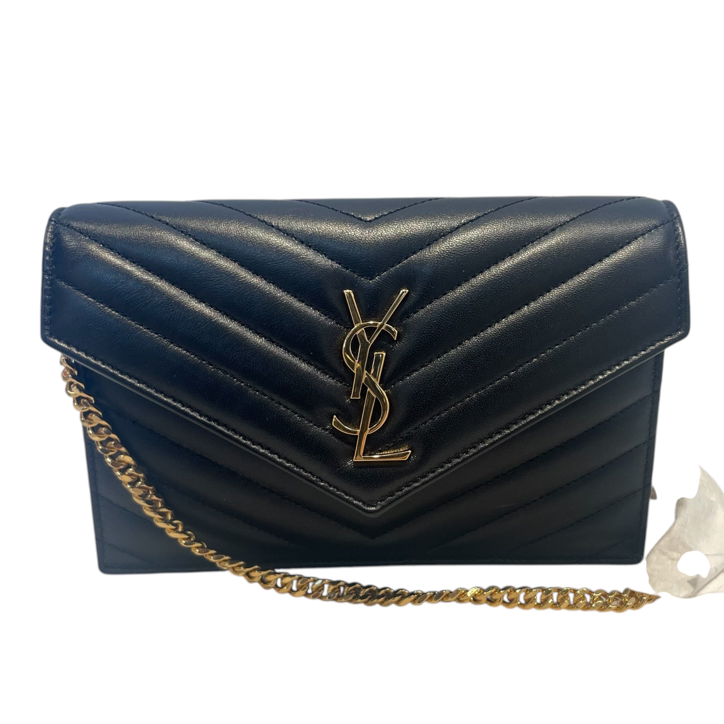 SAINT LAURENT/Hand Bag/Leather/BLK/GOLD YSL W ENVELOPE MINI view 1