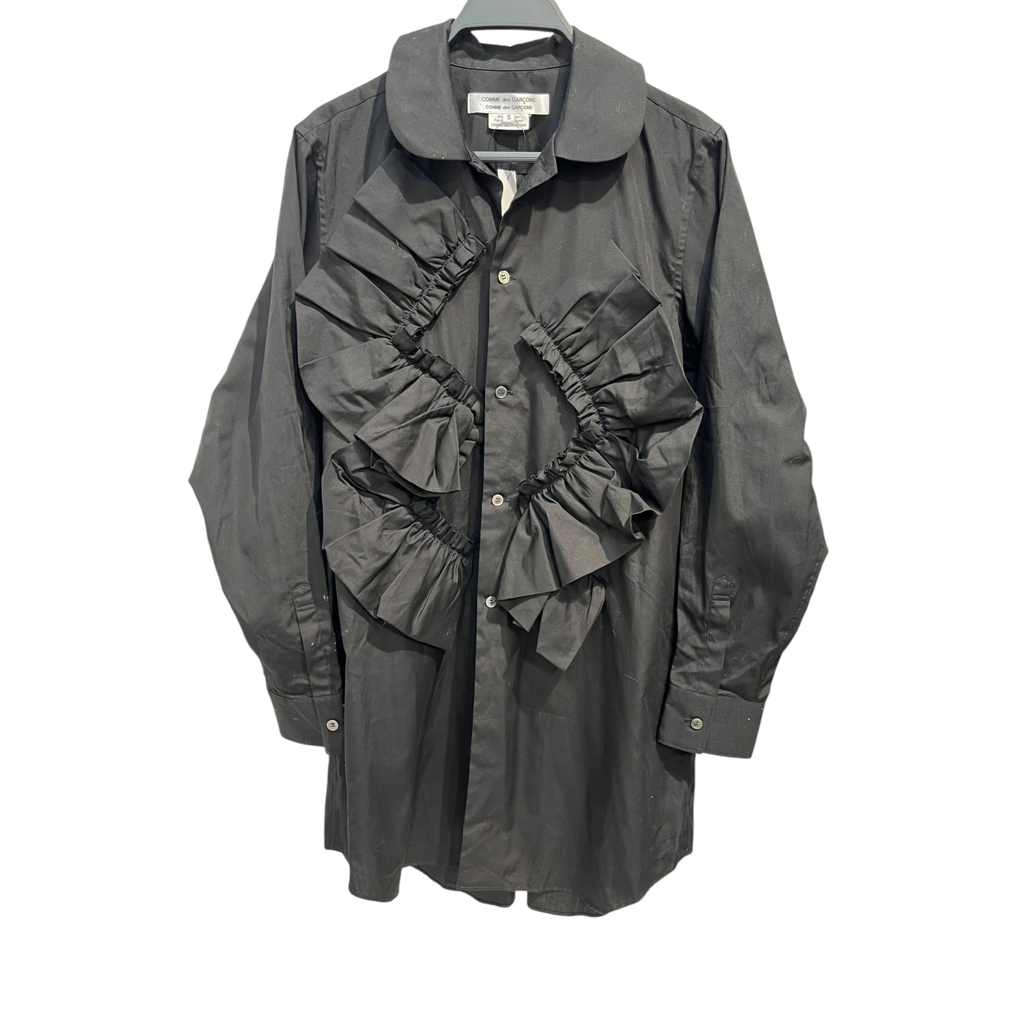 COMME des GARCONS/LS Blouse/S/Cotton/BLK/ruffle front button down view 1