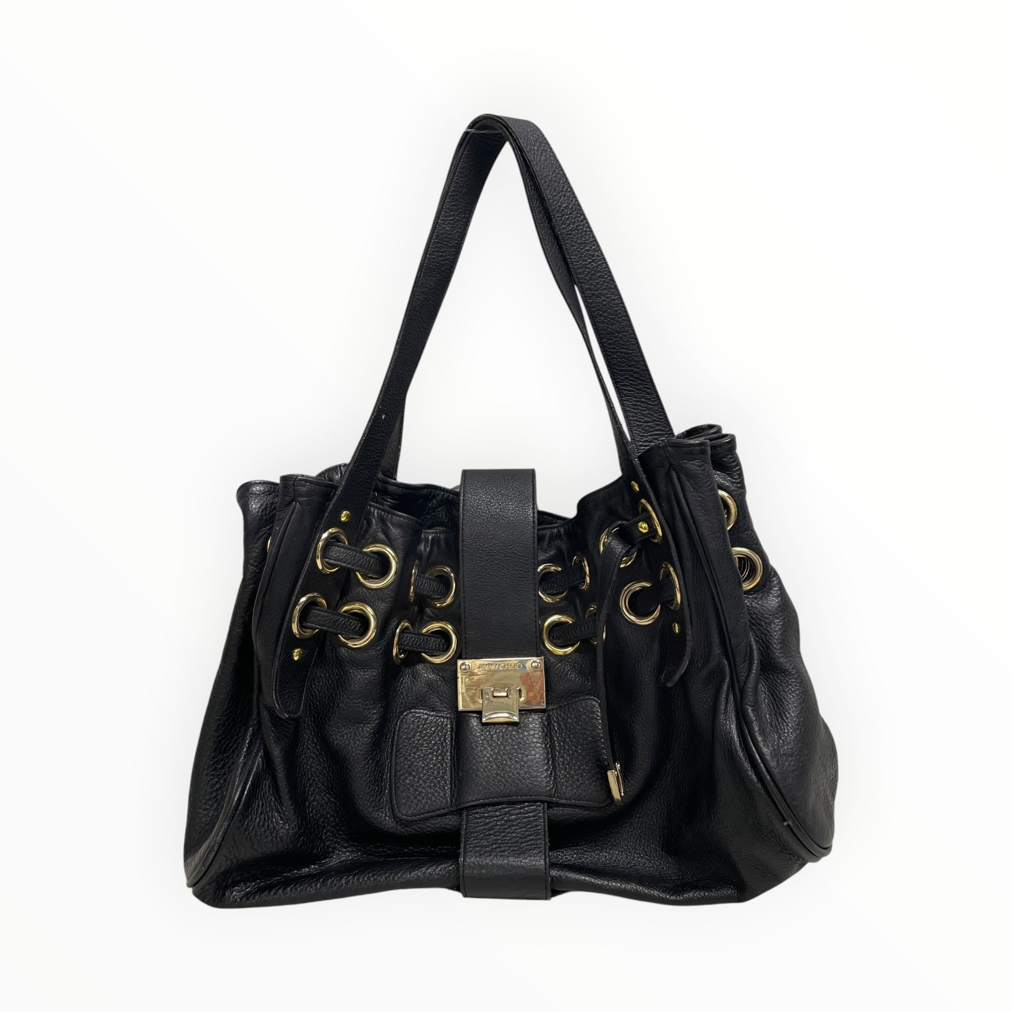 JIMMY CHOO/Hand Bag/Leather/BLK/GOLD RINGS/SHOULDER BAG view 1