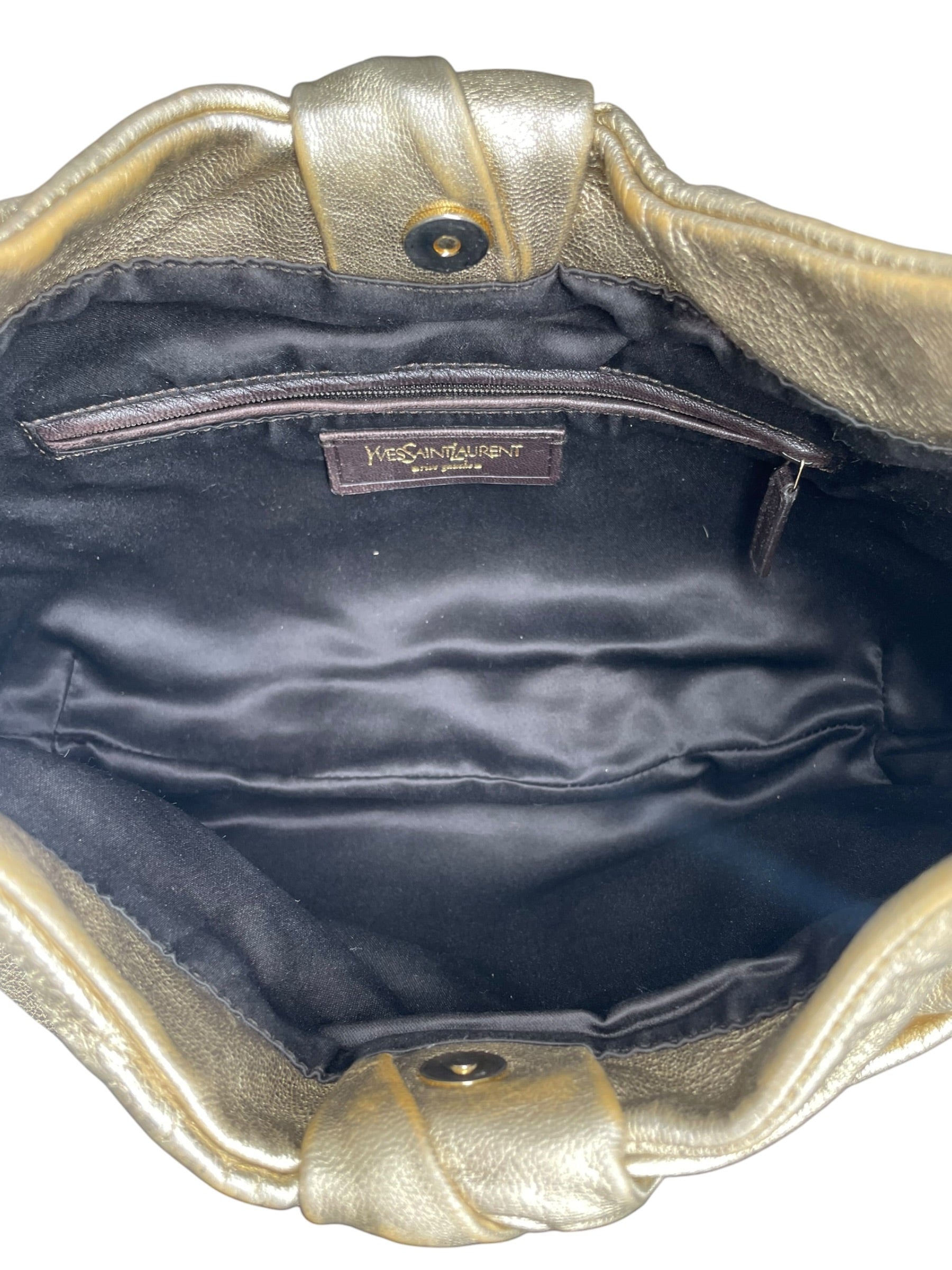 YVES SAINT LAURENT/Hand Bag/Leather/GLD/GOLD PLEATED SHOULDER BAG view 5