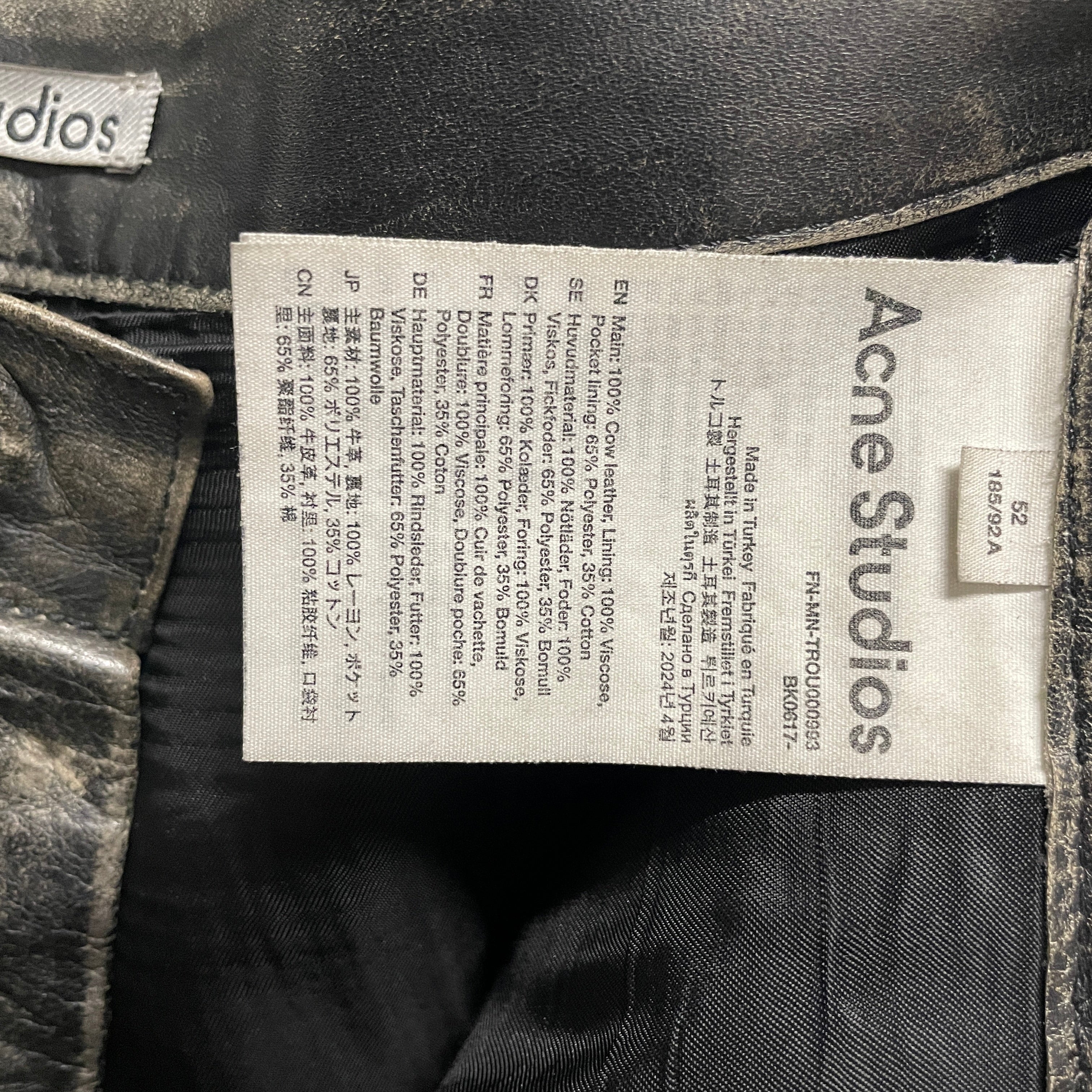 Acne Studios/Pants/54/Leather/GRY/GREY LEATHER FADE WASH view 4