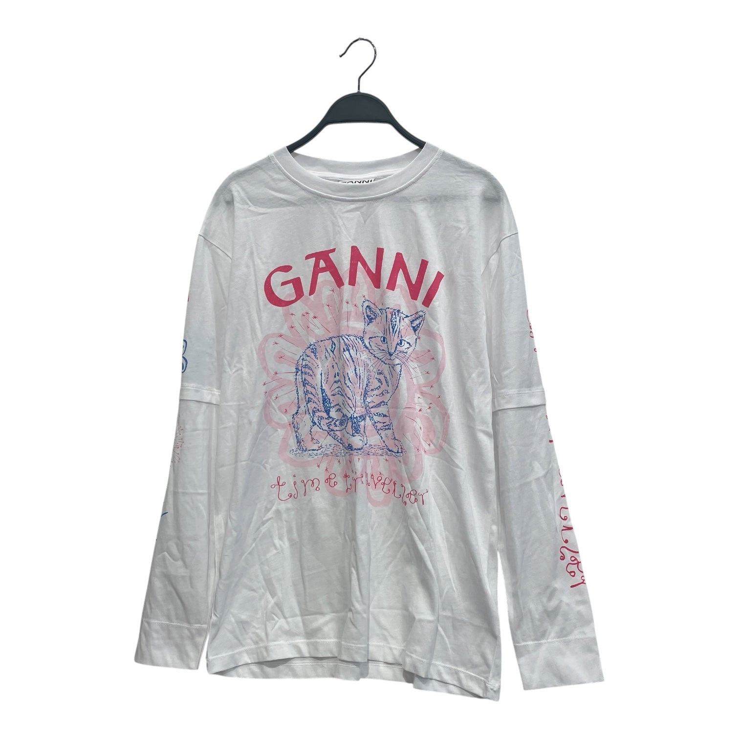 GANNI/LS T-Shirt/XS/Cotton/WHT/cat tim traveler