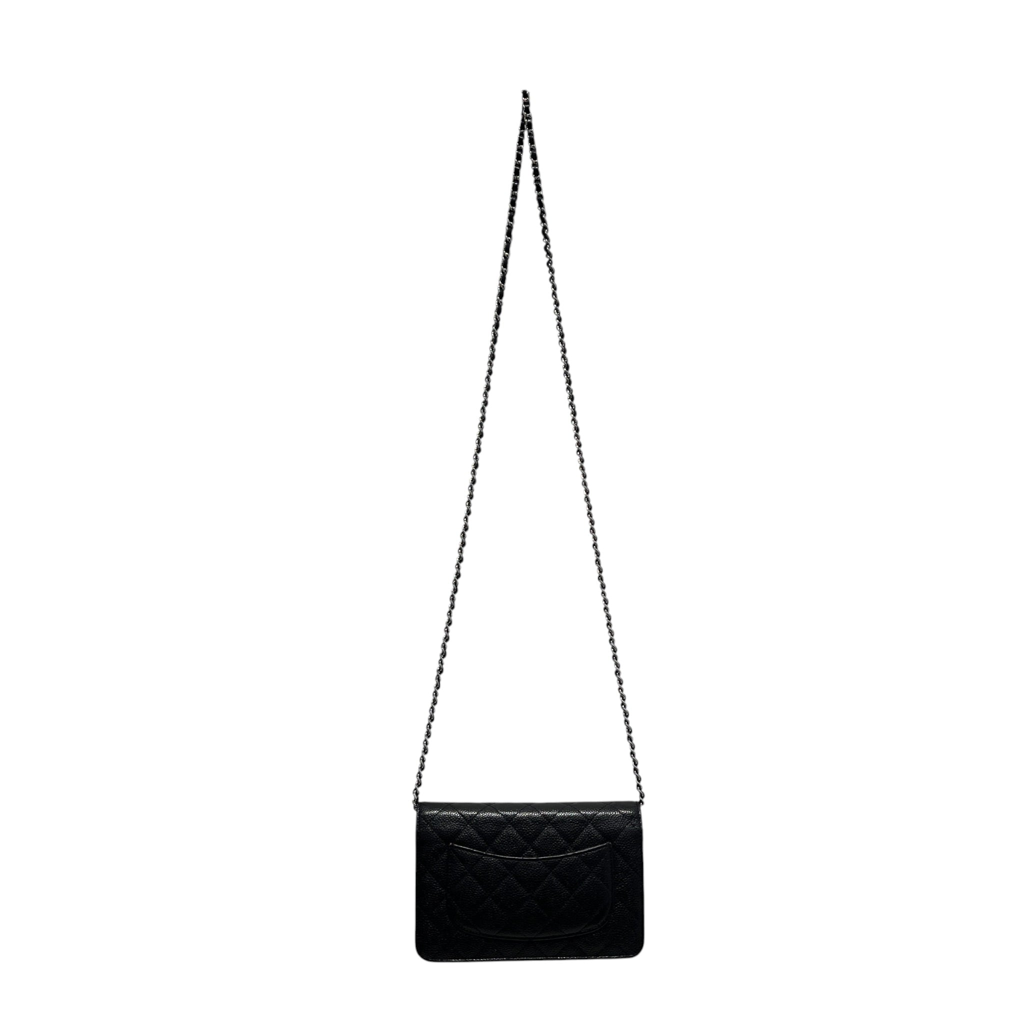 CHANEL/Cross Body Bag/Leather/BLK/classic wallet on chain/caviar view 2