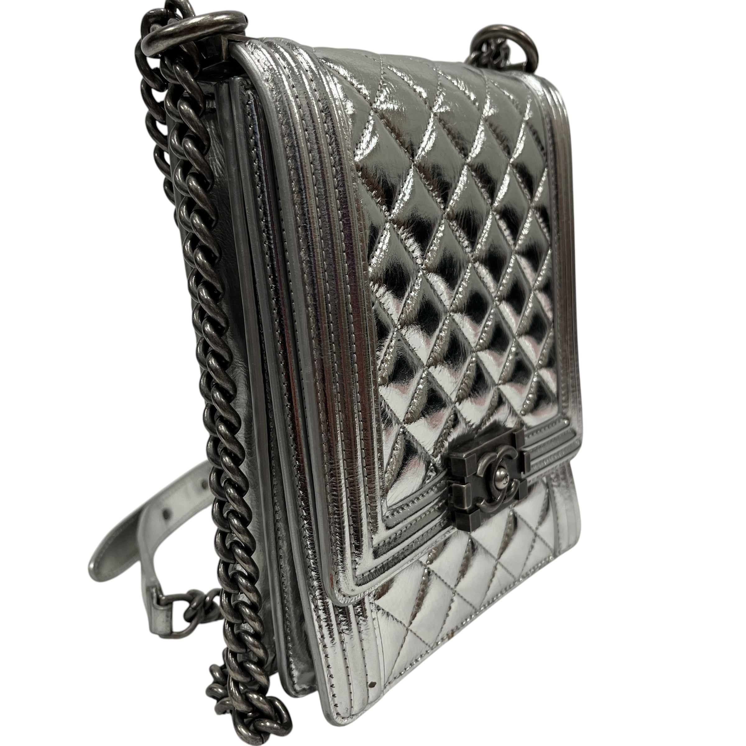 CHANEL/Cross Body Bag/Leather/SLV/North South Boy view 6