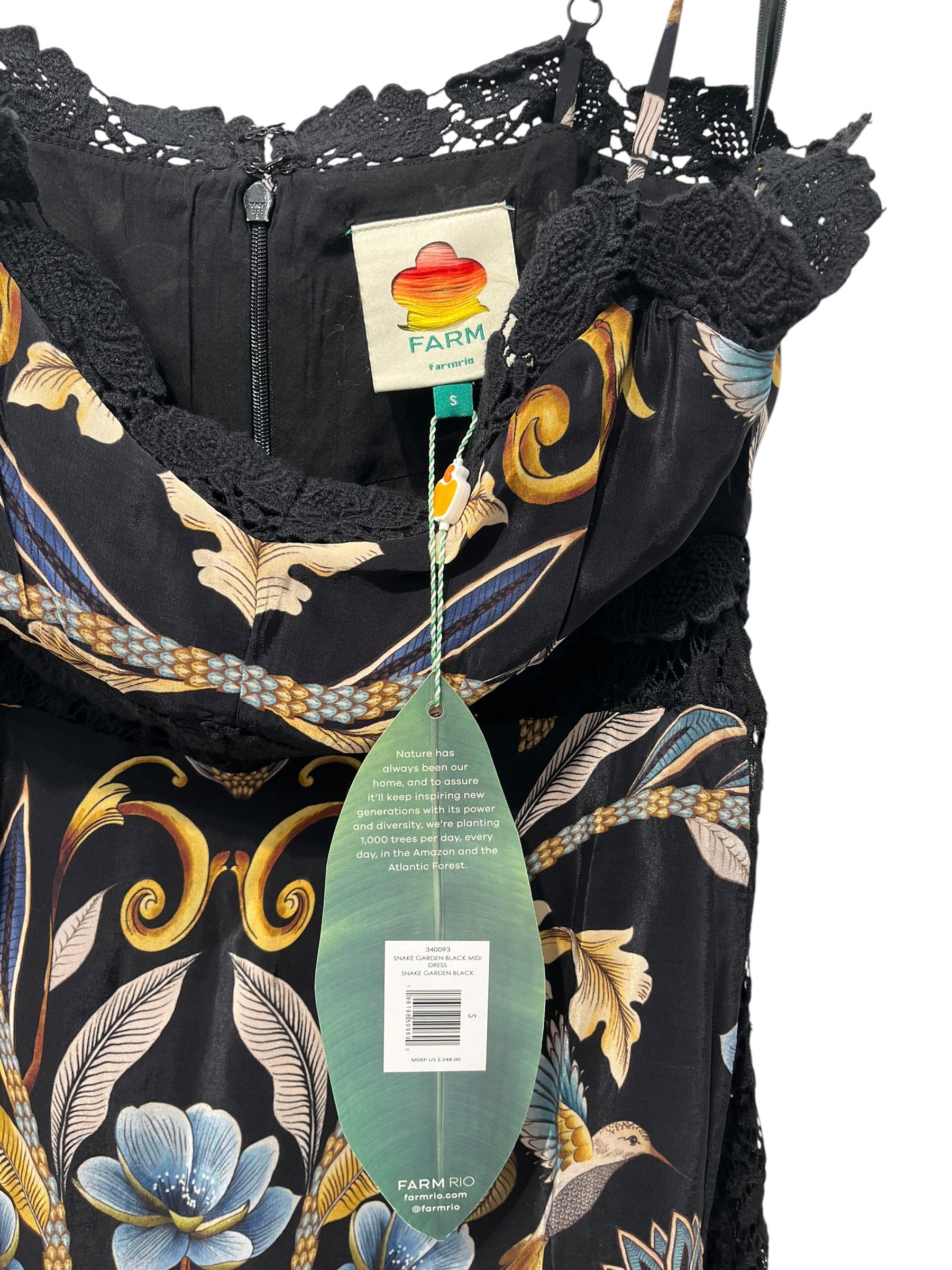FARM Rio/Dress/S/Floral Pattern/Cotton/BLK/SNAKE GARDEN LACE DRESS view 4