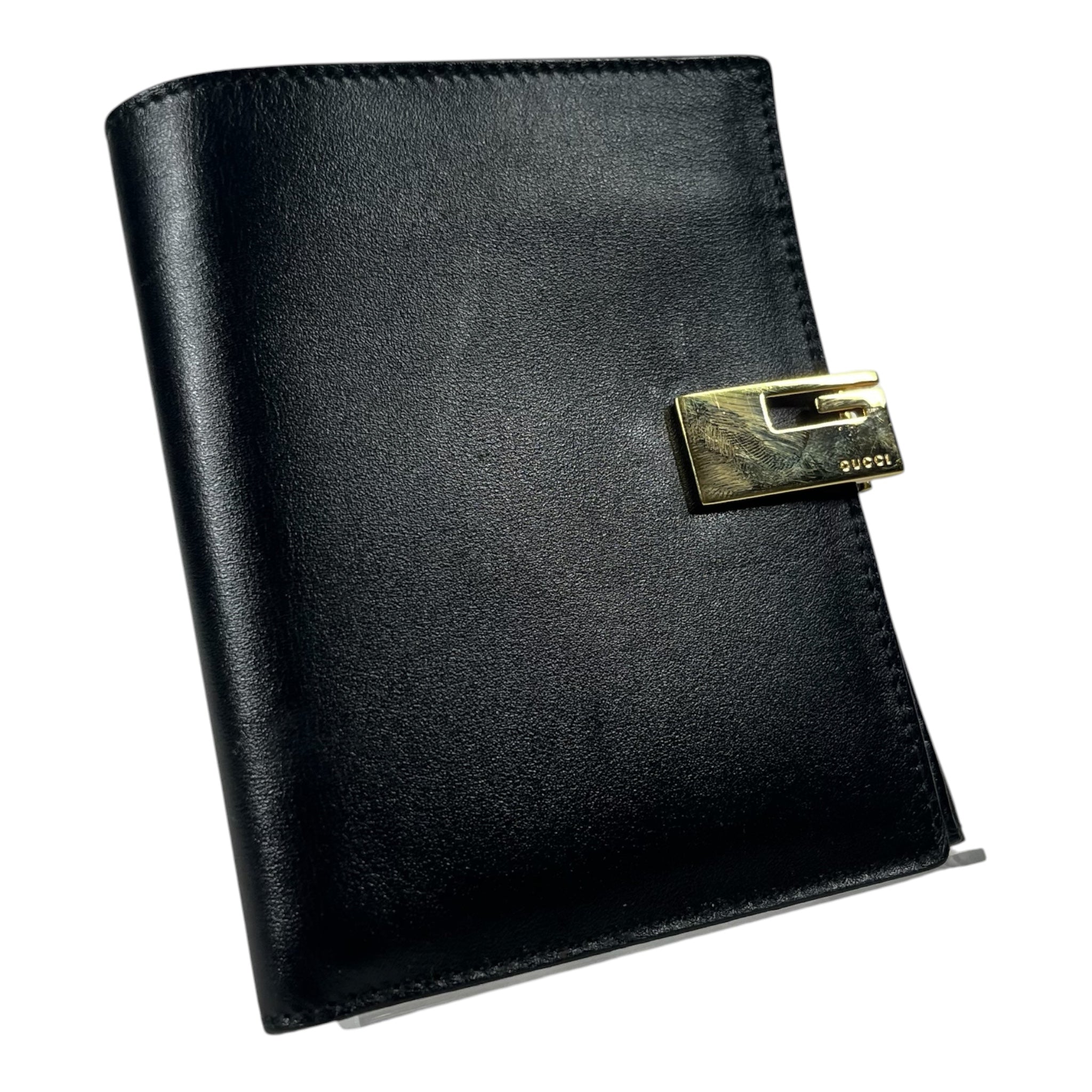 GUCCI/Wallet/Leather/BLK/M's/G clasp view 1