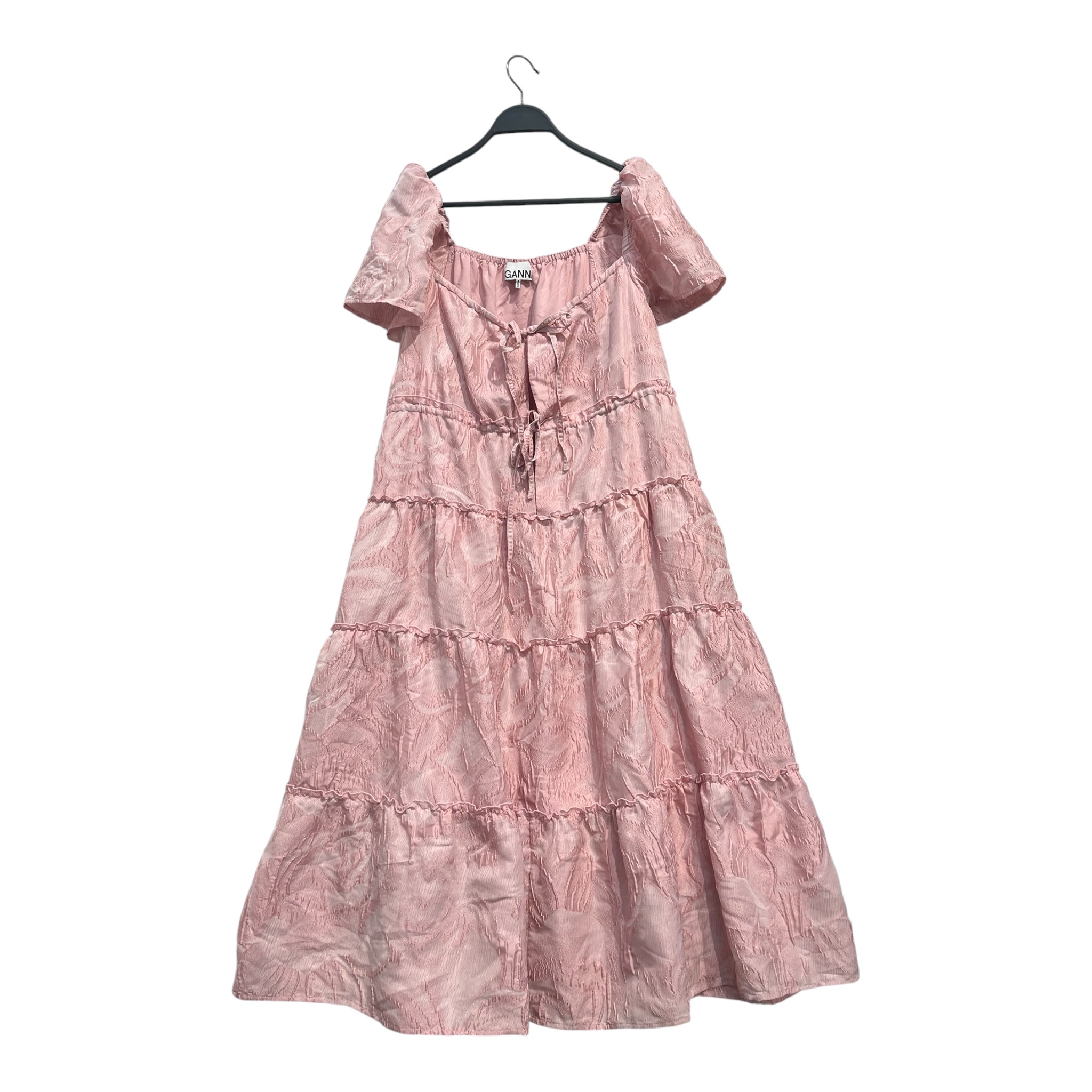 GANNI/Dress/36/Polyester/PNK/2 TIE FRONT TIERED PUFF SLEEVE view 1