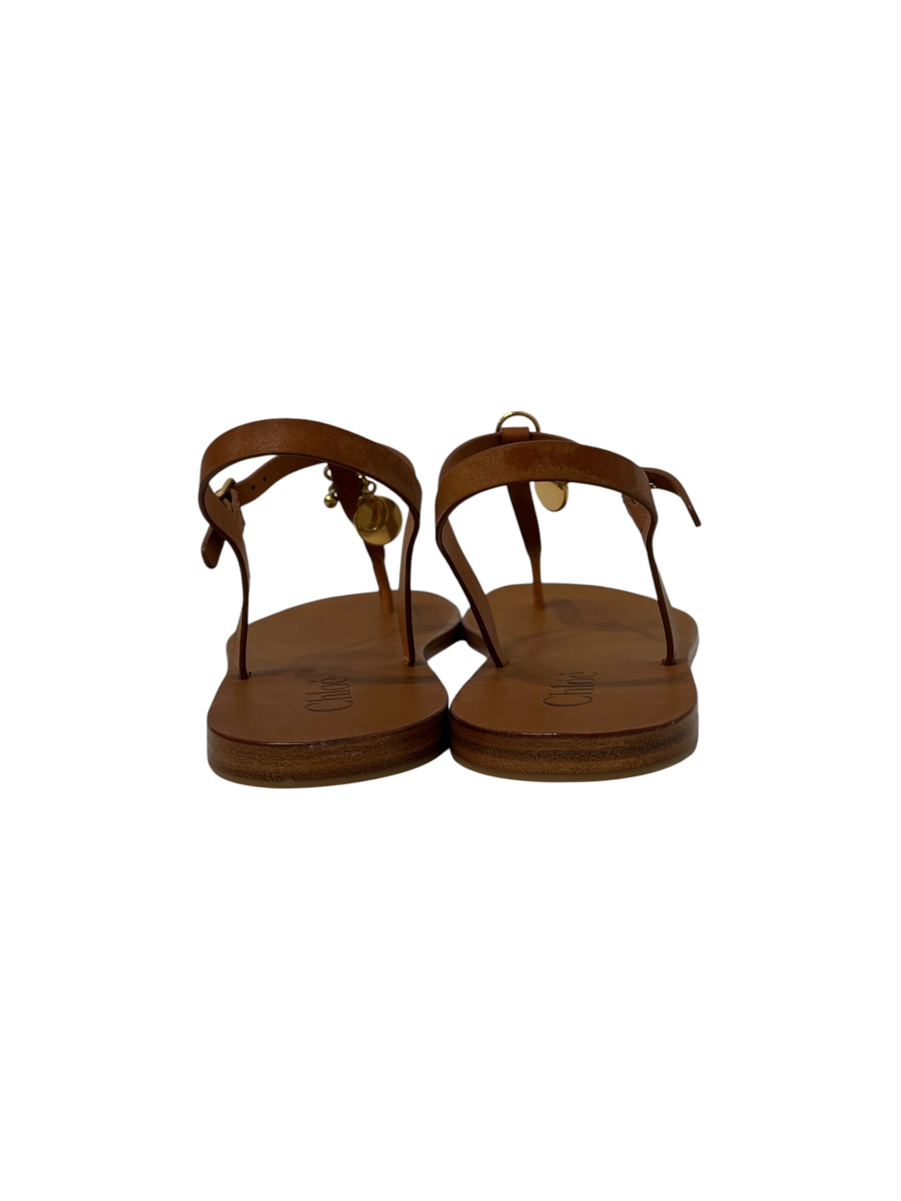 Chloe/Sandals/EU 40/Leather/BRW/Ankle Strap/GOLD LOGO CHARMS THONG view 3