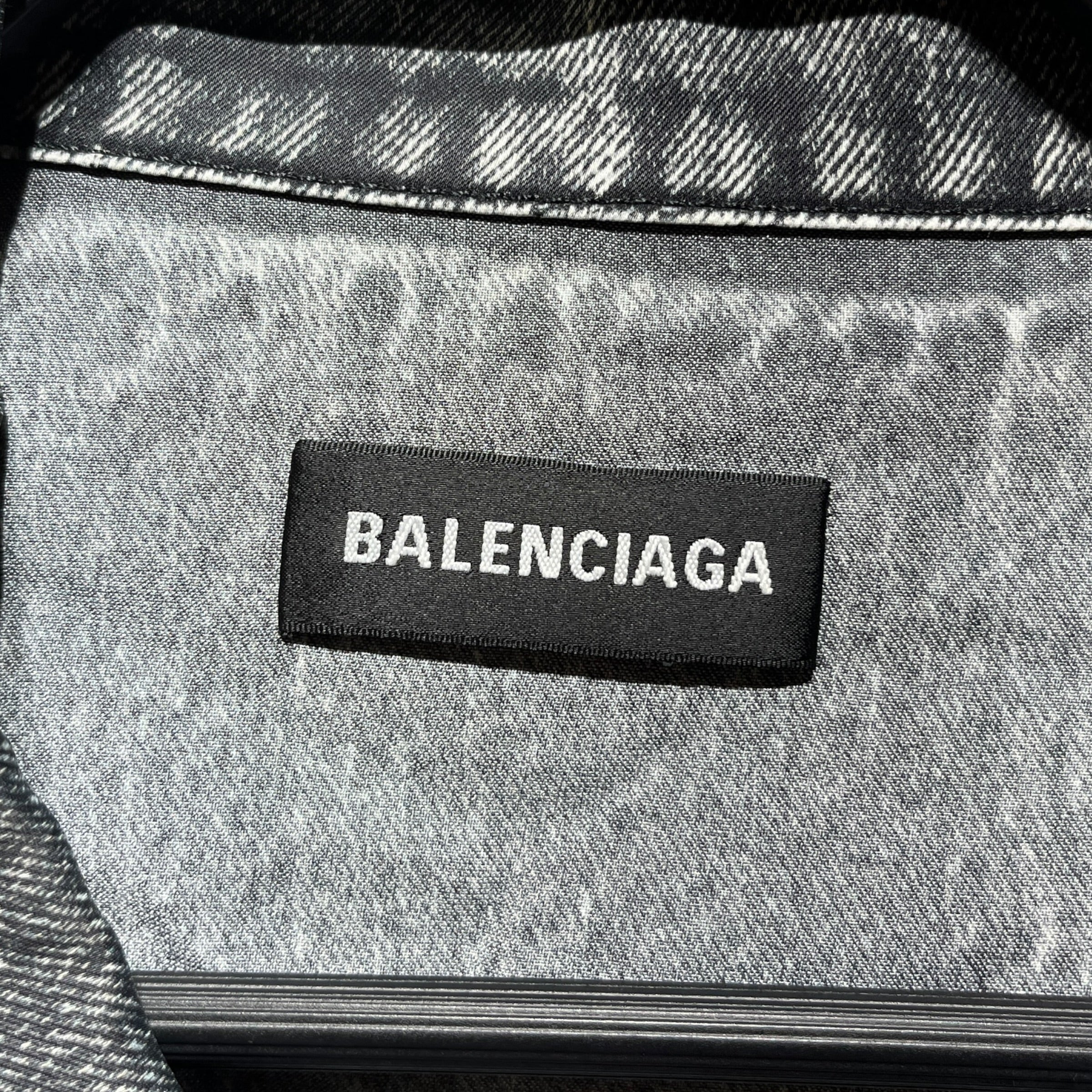 BALENCIAGA/LS Shirt/M/Polyester/GRY/trompe l'oeil denim print view 3