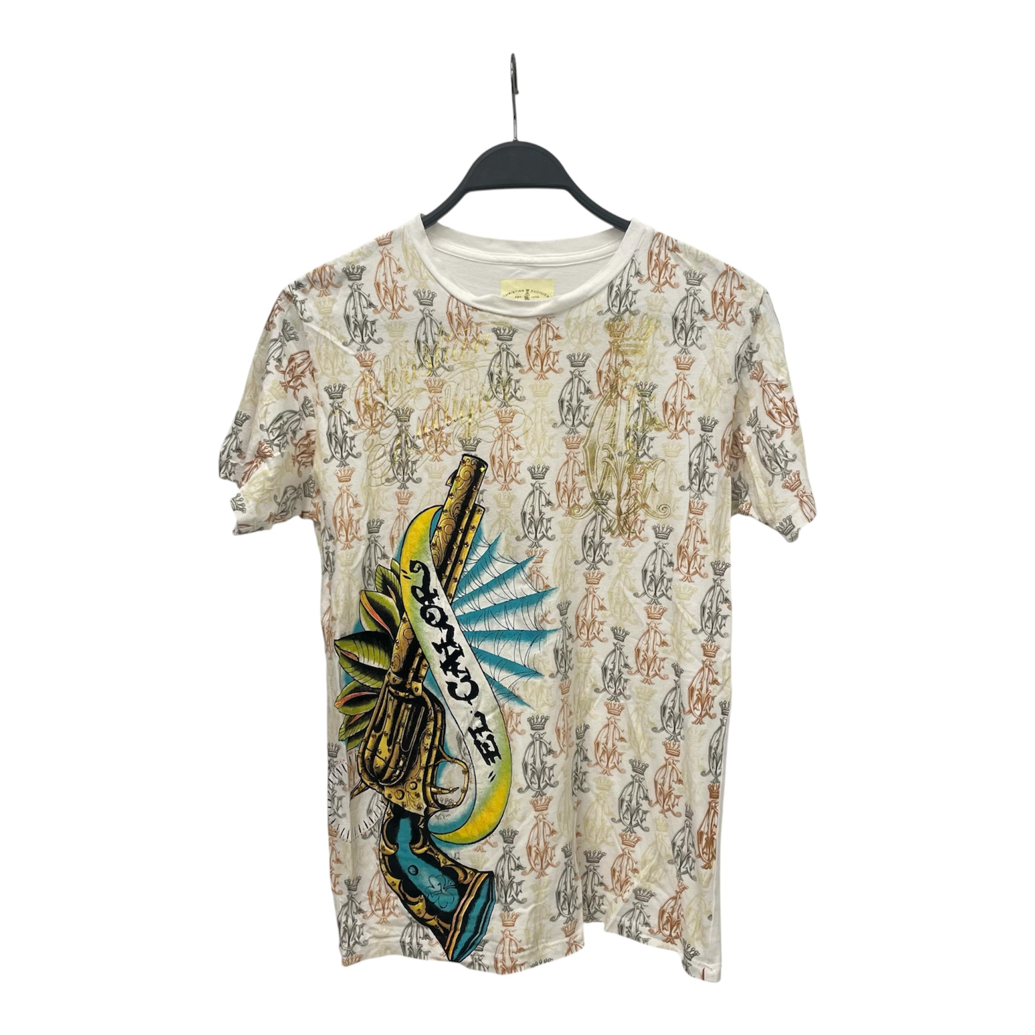 CHRISTIAN AUDIGIER/T-Shirt/M/Cotton/WHT/All Over Print/gold gun 'el calor ' view 1