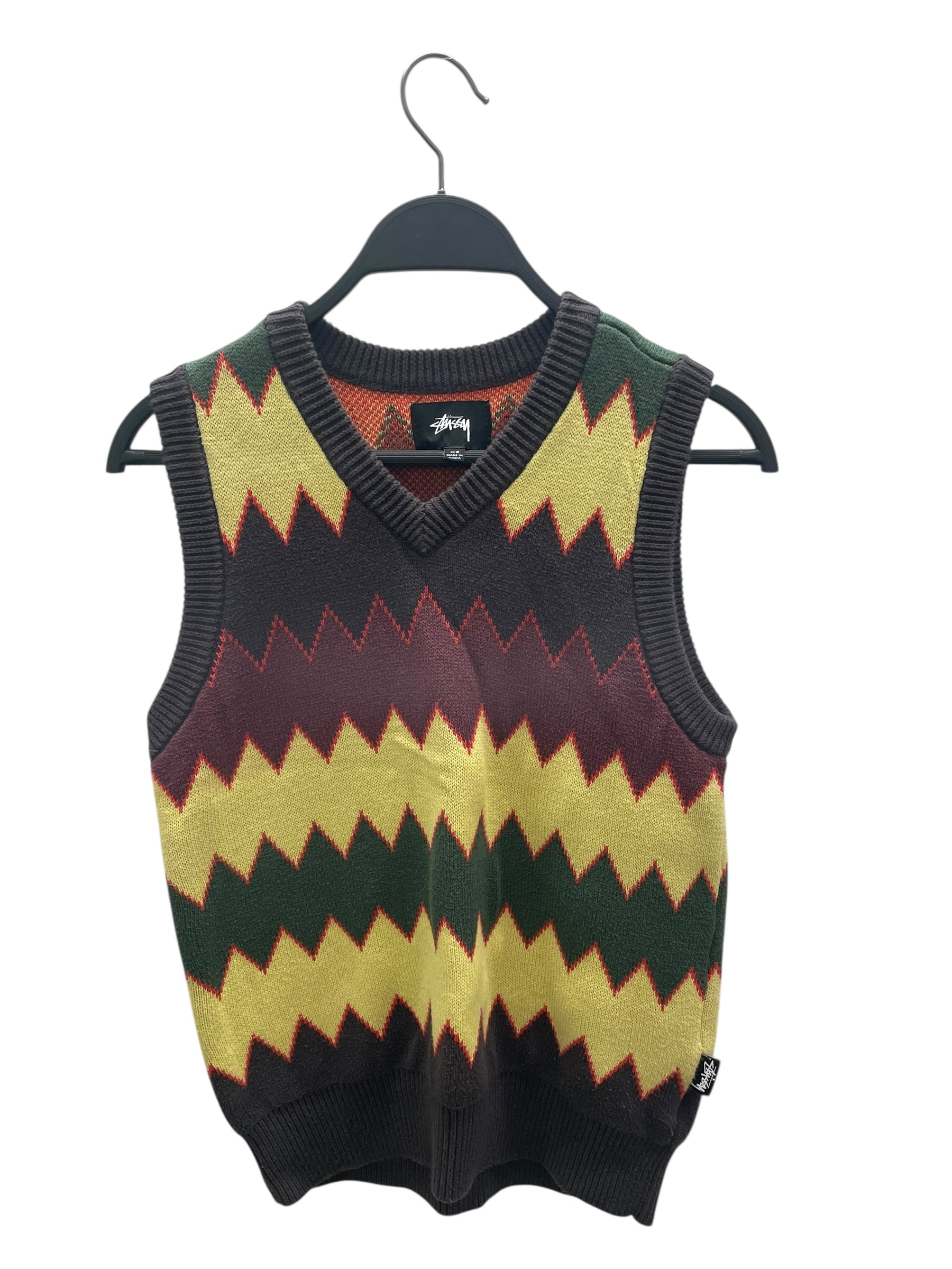 STUSSY/Knitted Vest/XS/All Over Print/Cotton/MLT/ZIG ZAG KNIT VEST view 1