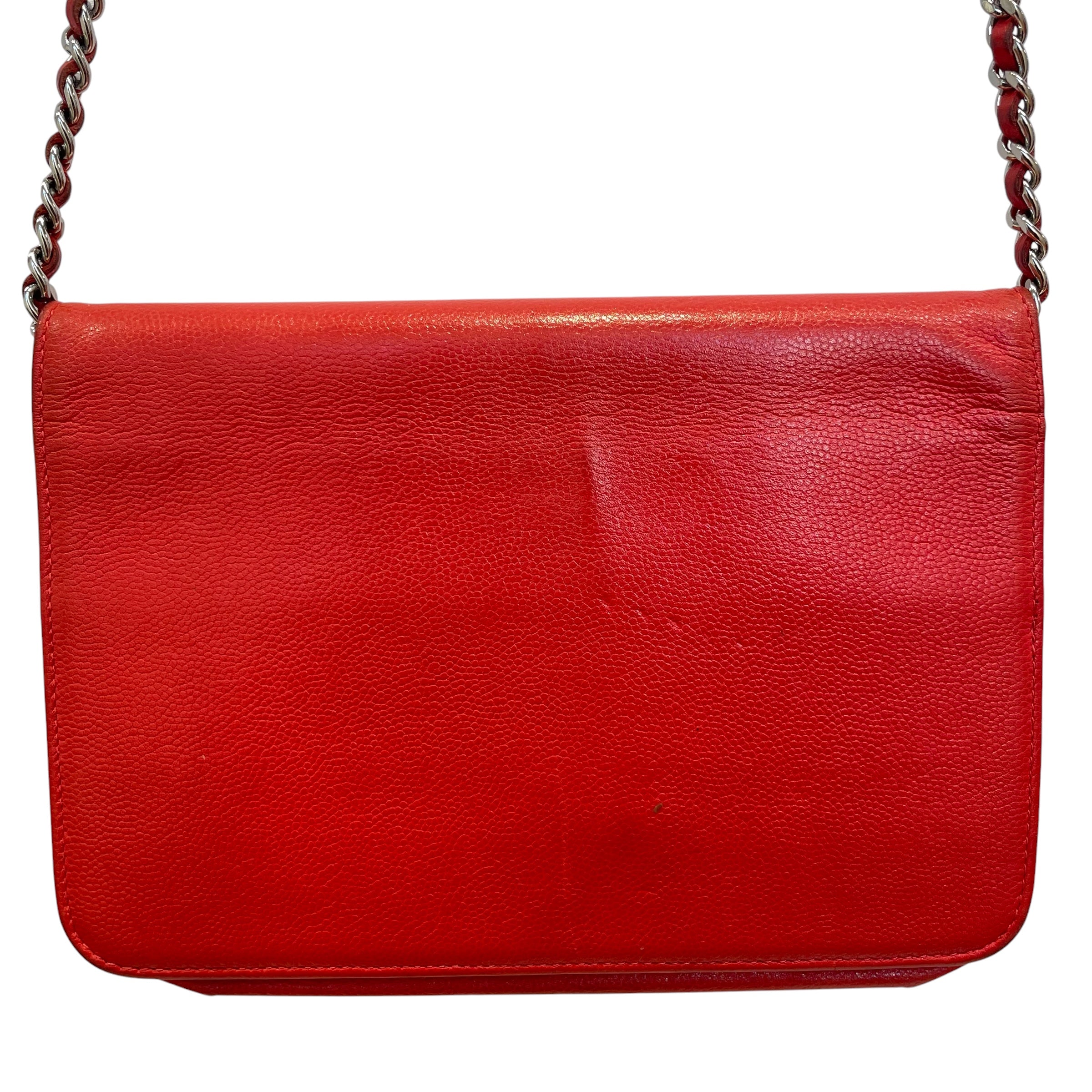 CHANEL/Cross Body Bag/Leather/RED/CHAIN STRAP, SLV HARDWARE view 4