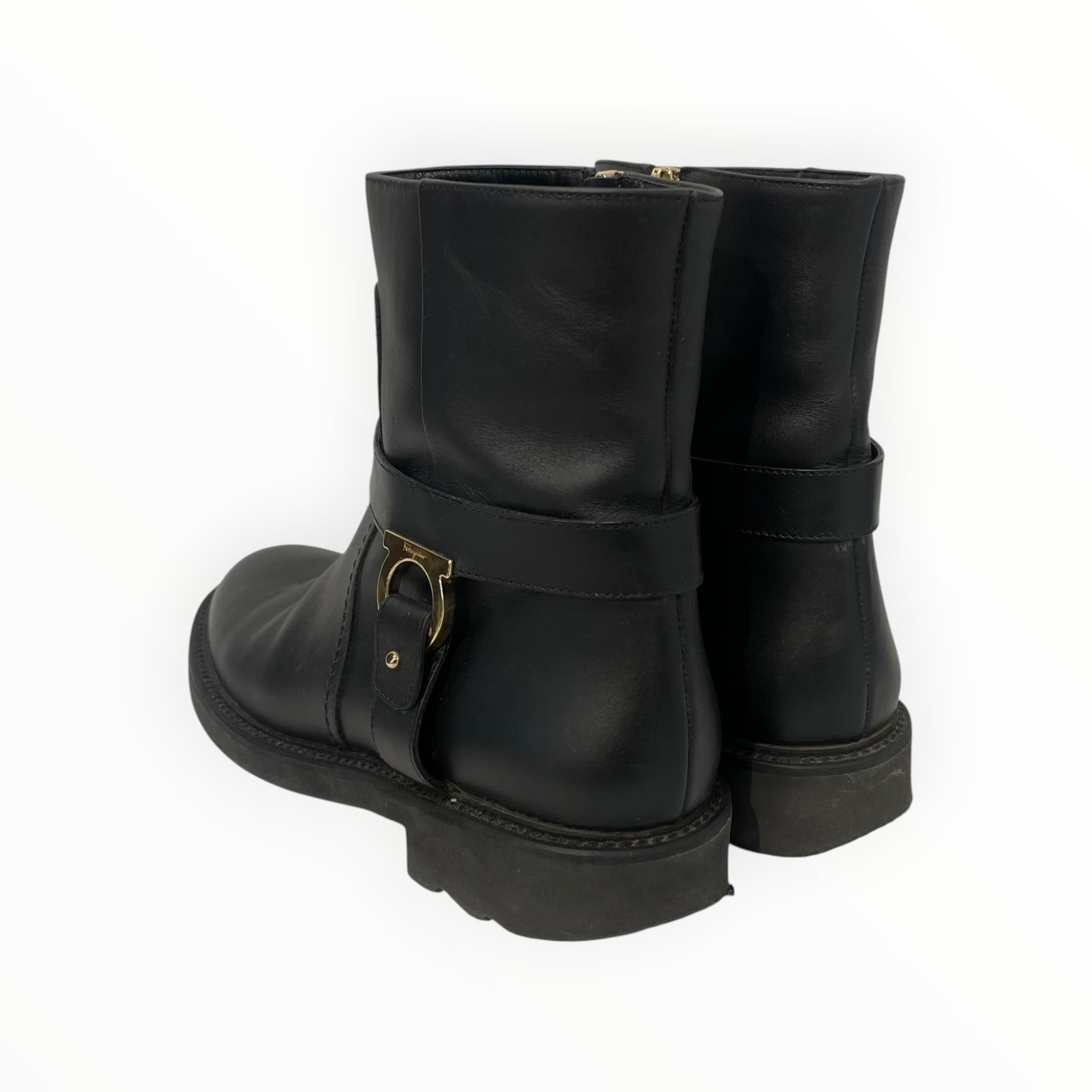 Salvatore Ferragamo/Ankle Boots/US 6.5/Leather/BLK/lampo moto boots view 2